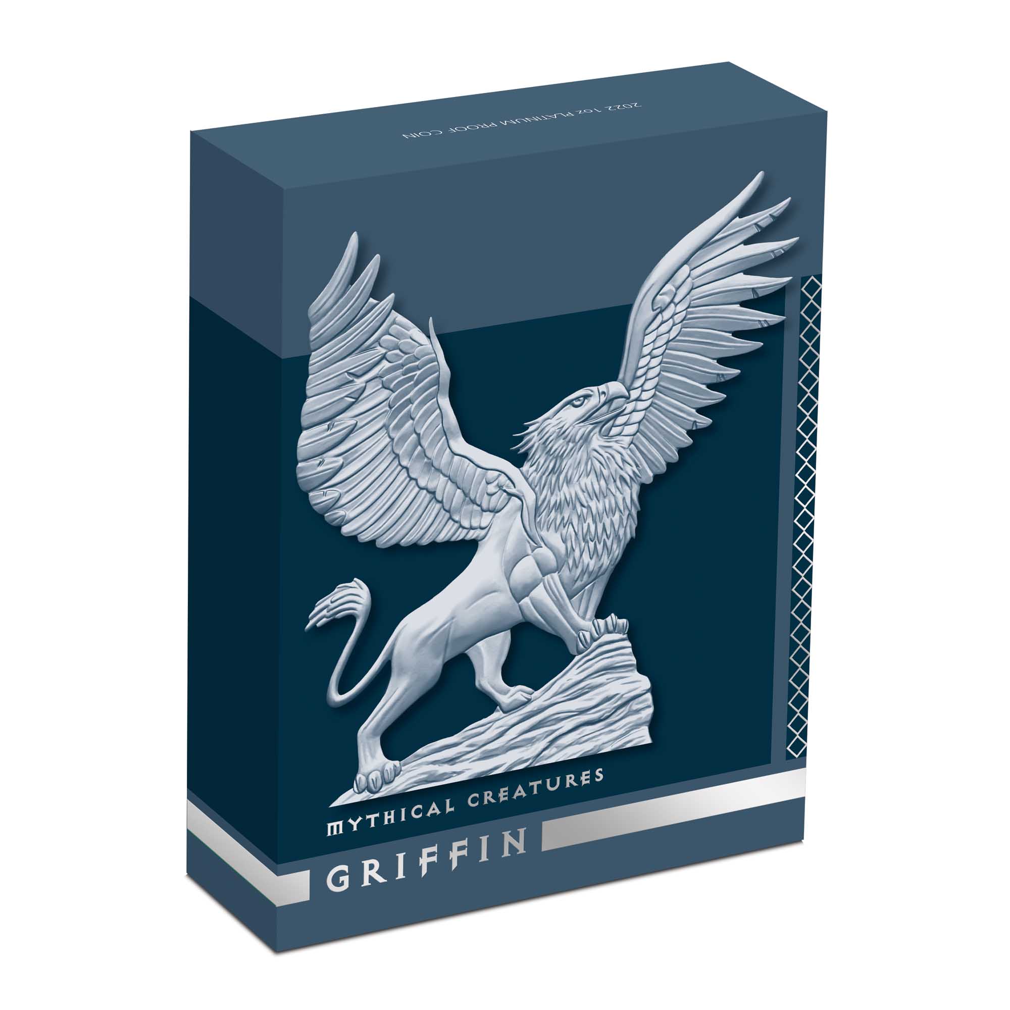 05 2022 MythicalCreaturesGriffin 1oz Platinum Proof Coin InShipper HighRes