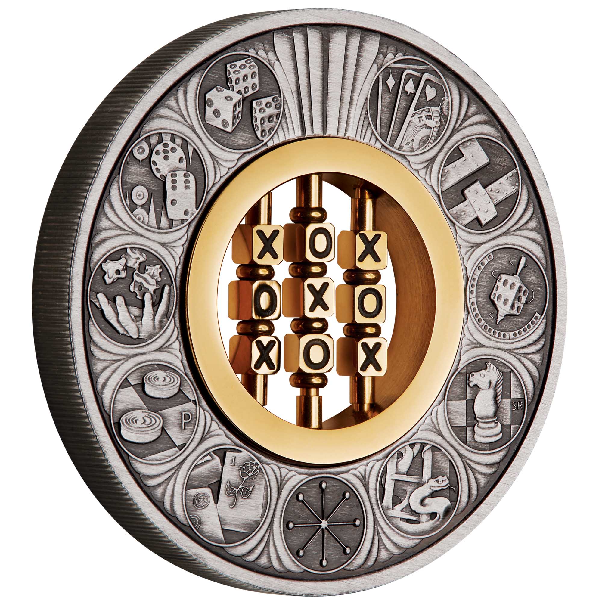 01 2022 Tic Tac Toe 2oz Silver Antiqued Insert Coin OnEdge HighRes