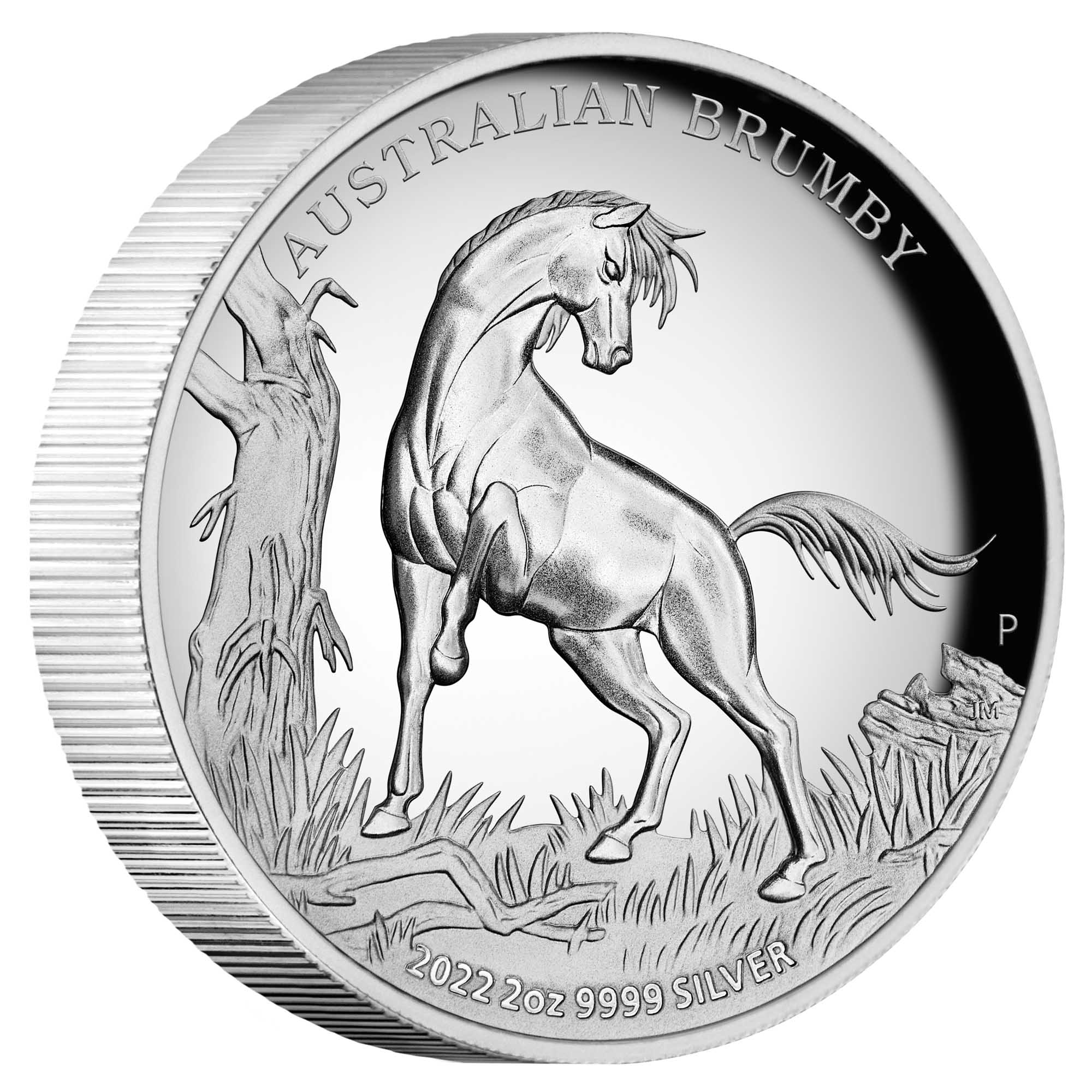 01 2022 AustralianBrumby 2oz Silver Proof HighRelief Coin OnEdge HighRes