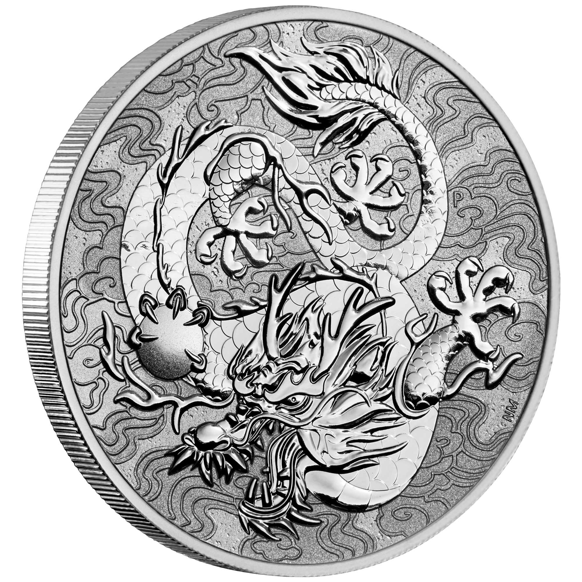 01 2022 MythicalCreaturesDragon 1oz Platinum Proof Coin OnEdge HighRes