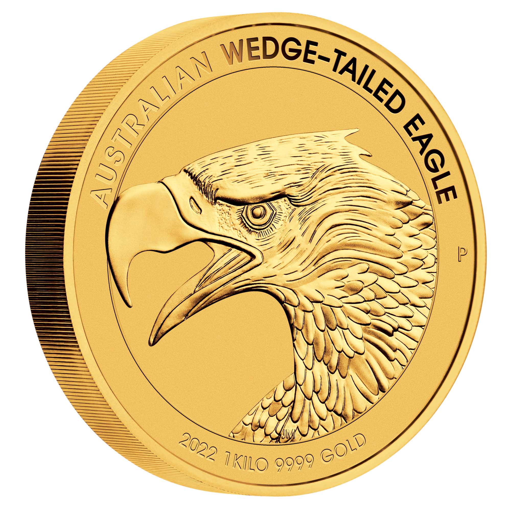 01 2022 Australian Wedge tailed Eagle 1Kilo Gold Reverse Proof Coin OnEdge HighRes