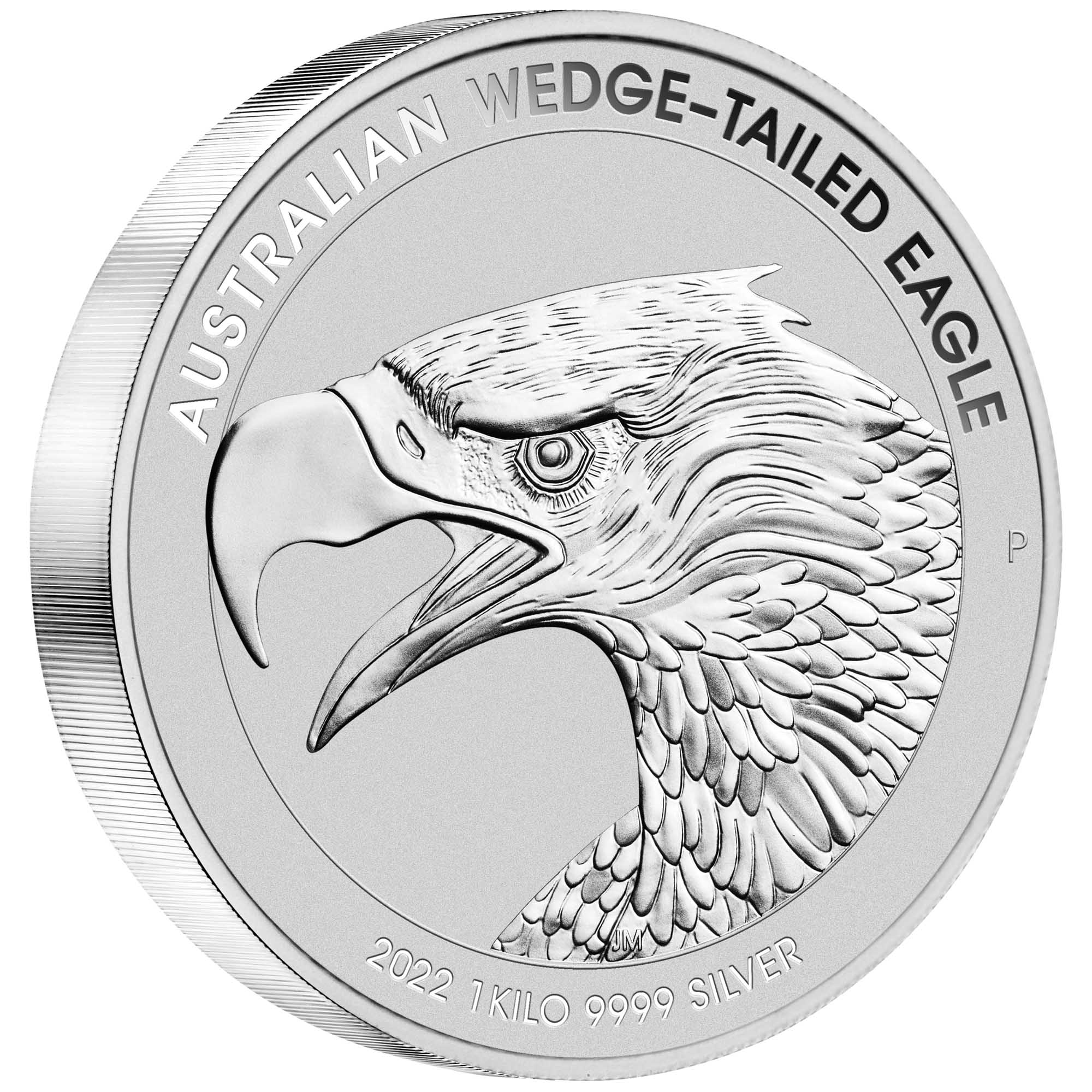 01 2022 Australian Wedge tailed Eagle 1Kilo Silver Reverse Proof Coin OnEdge HighRes