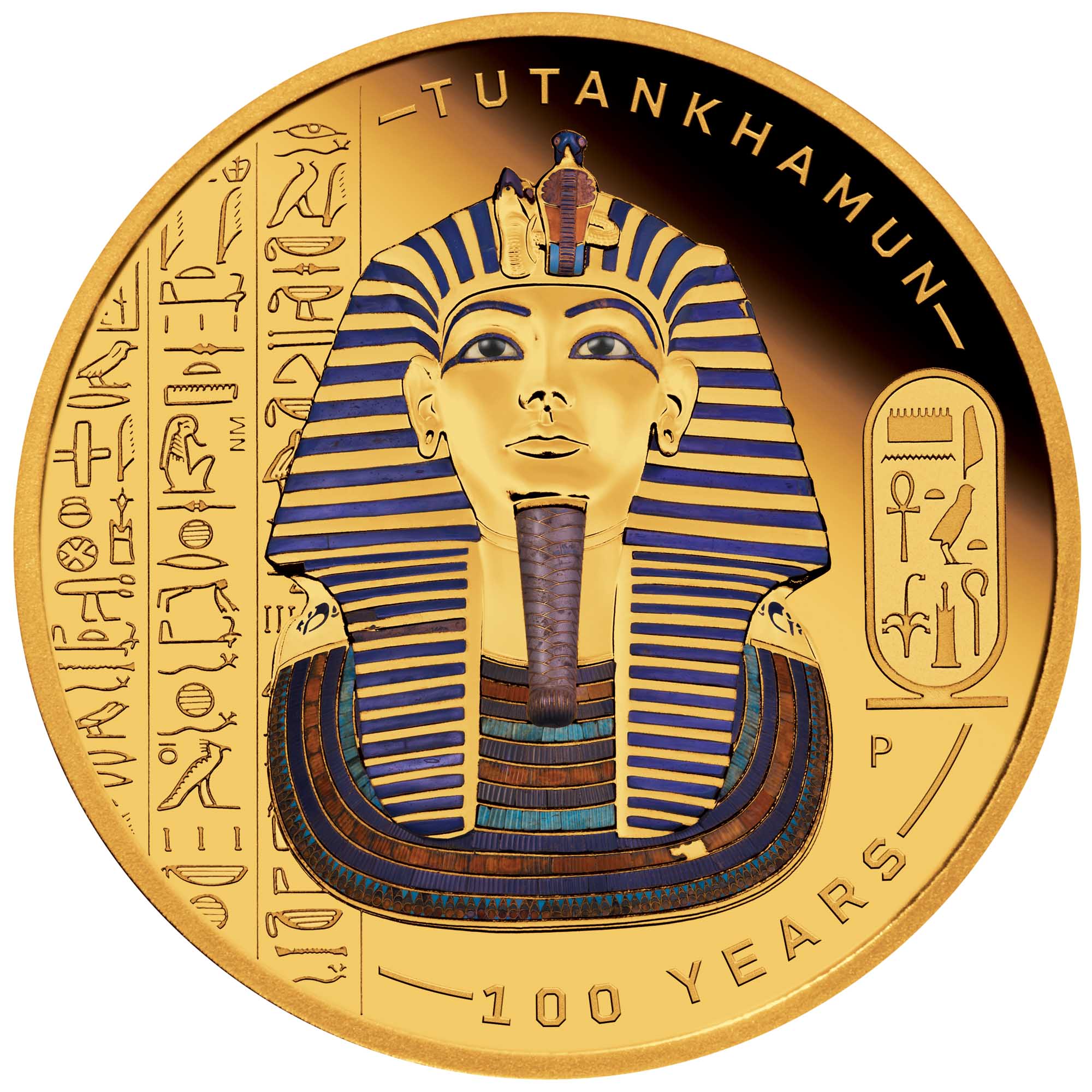 02 2022 Tutankhamen 100th Anniversary 1oz Gold  Coloured Coin StraightOn HighRes