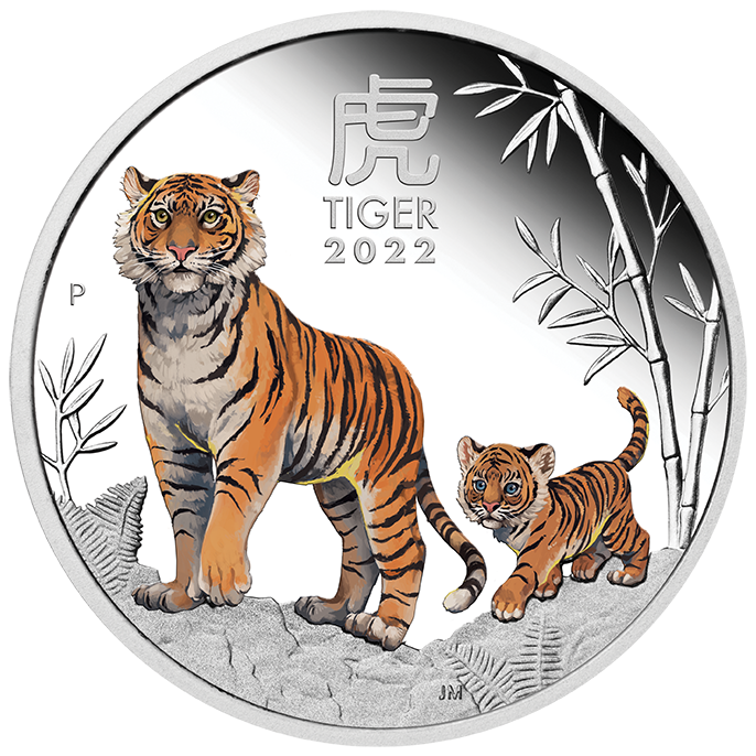 10 2022 Year of the Tiger 1oz Silver Proof Coloured Coin StraightOn LowRes