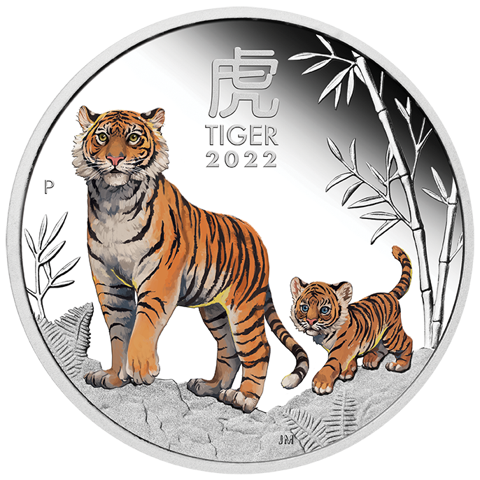 10 2022 Year of the Tiger 1oz Silver Proof Coloured Coin StraightOn LowRes