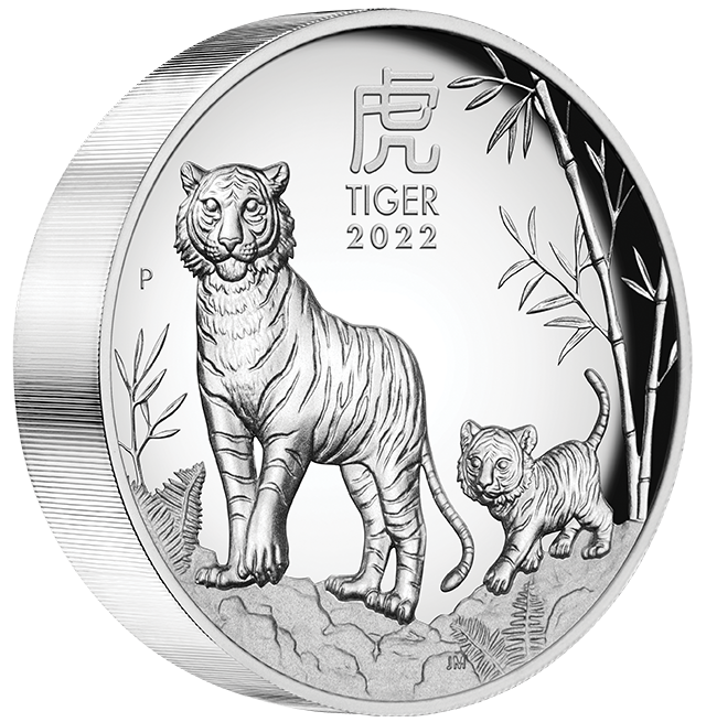 01 2022 Year of the Tiger 5oz Silver Proof High Relief Coin OnEdge LowRes