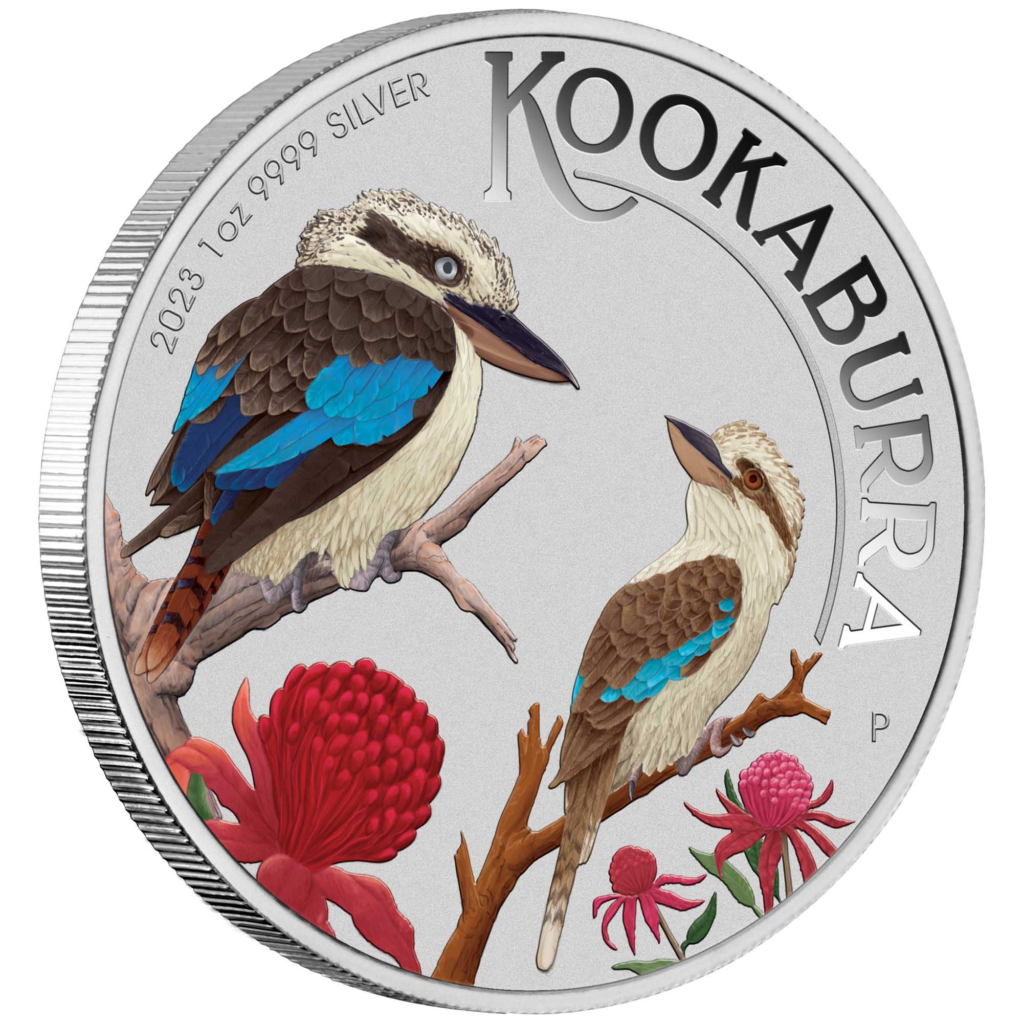 01 2023 Kookaburra 1oz Silver Coloured Coin OnEdge HighRes