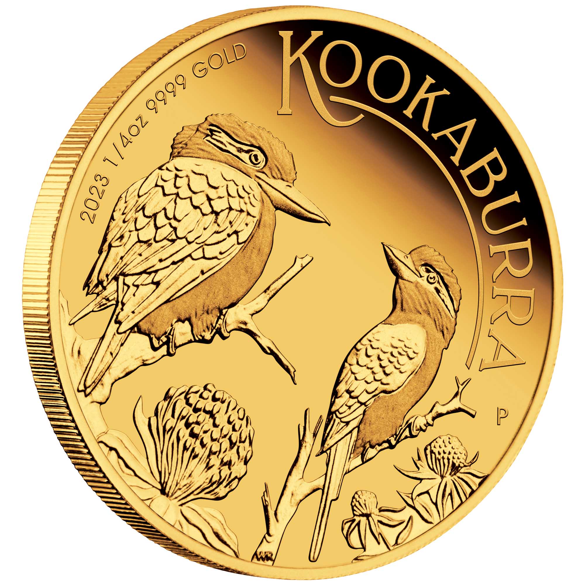 01 Australian Kookaburra 2023 1 4oz Gold Proof Coin On Edge HighRes