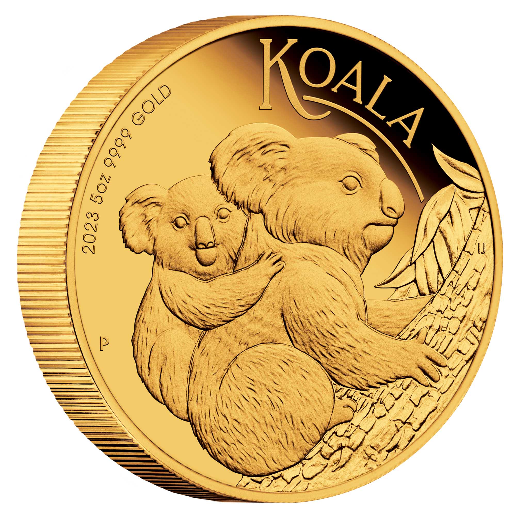 01 2023 Australian Koala 5oz Gold Proof Coin OnEdge HighRes