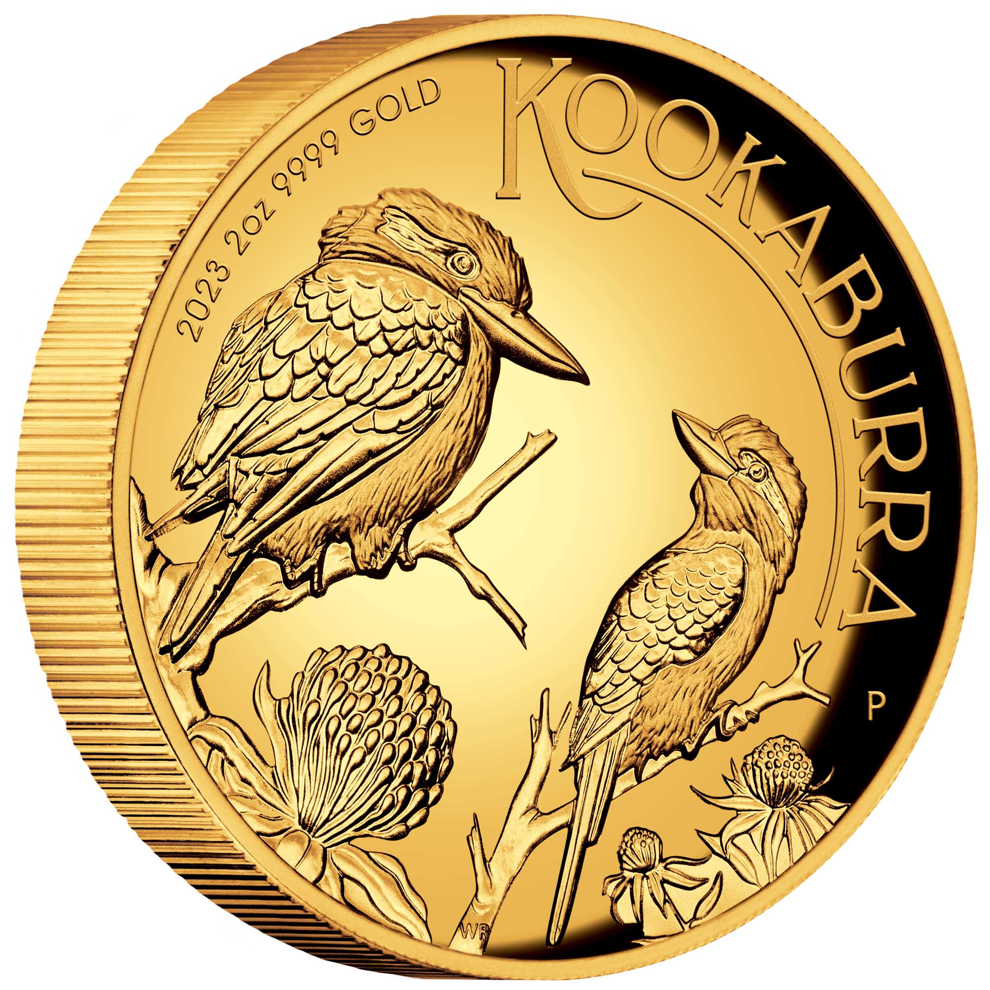 01 2023 Australian Kookaburra 2oz Gold Proof High Relief Coin OnEdge HighRes