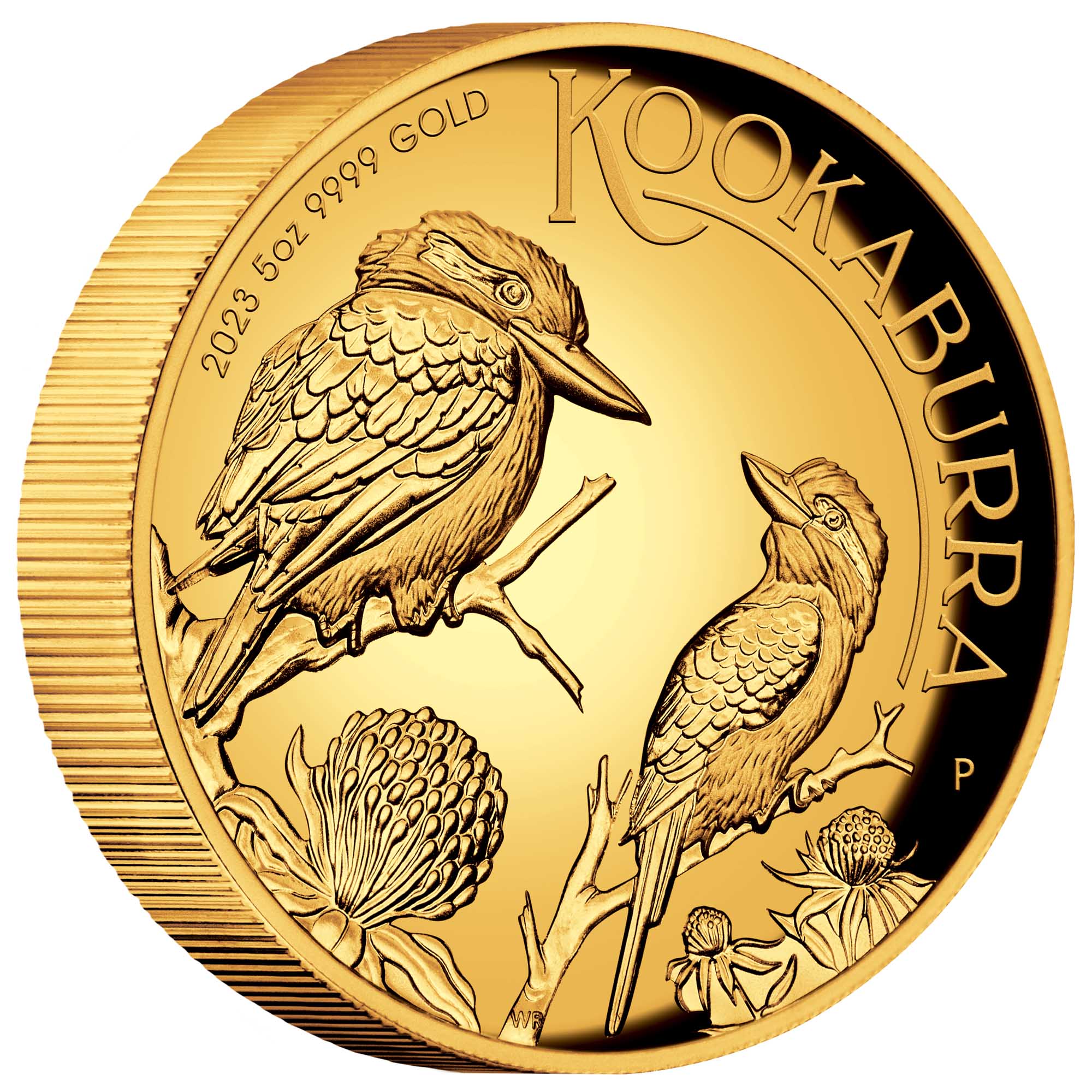 06 2023 Australian Kookaburra 5oz Gold Proof High Relief Coin OnEdge HighRes
