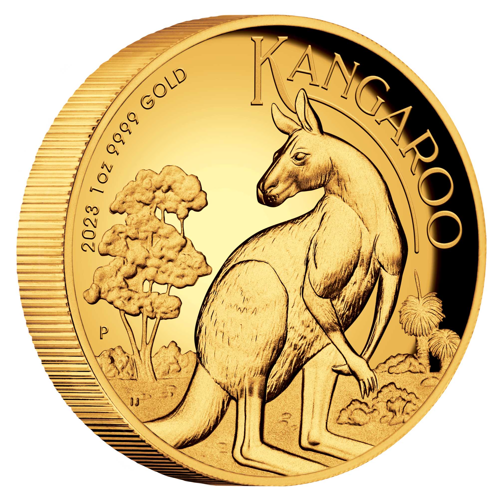 01 2023 Australian Kangaroo 1oz Gold Proof High Relief Coin OnEdge HighRes
