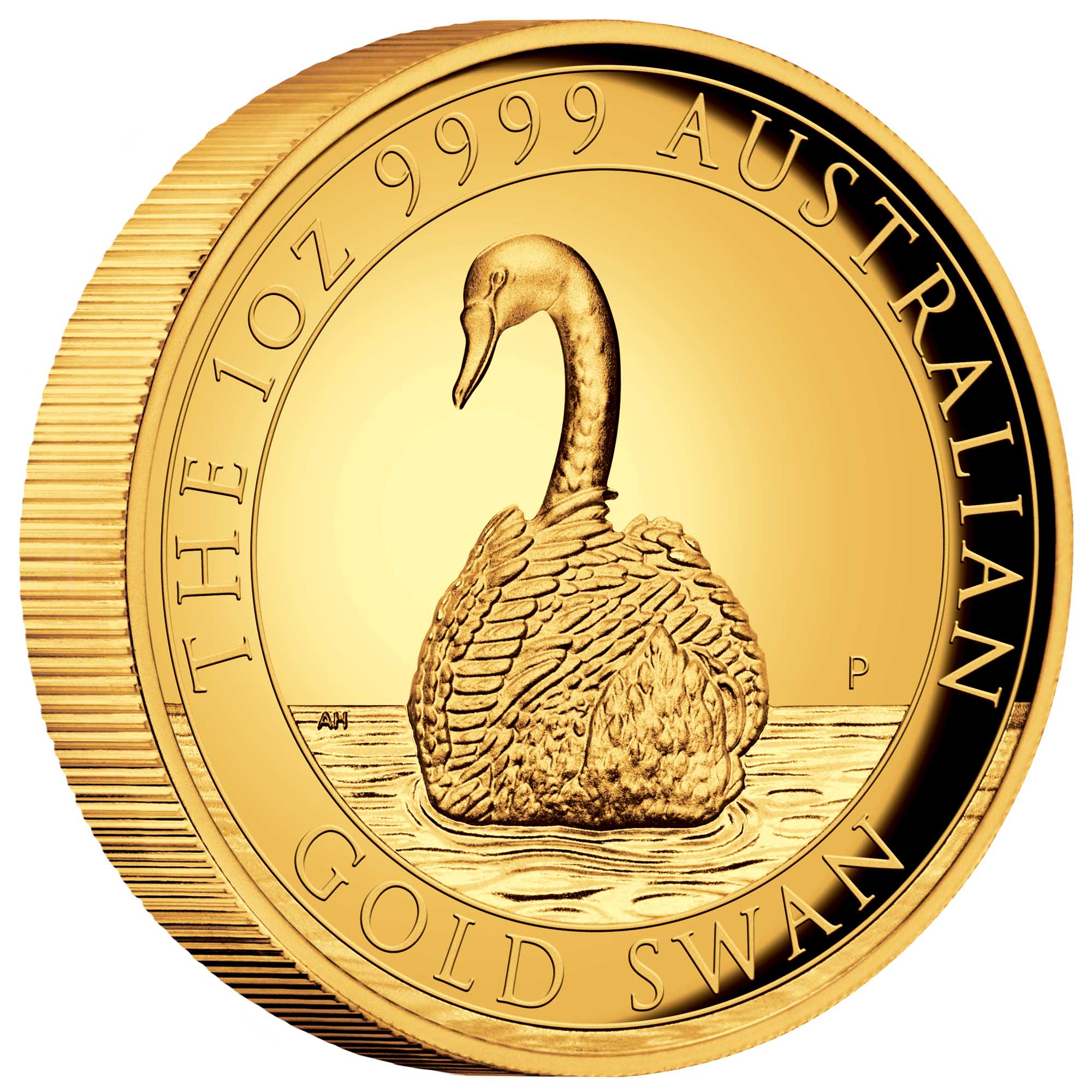 01 2023 AustralianSwan 1oz Gold Proof HR Coin OnEdge HighRes