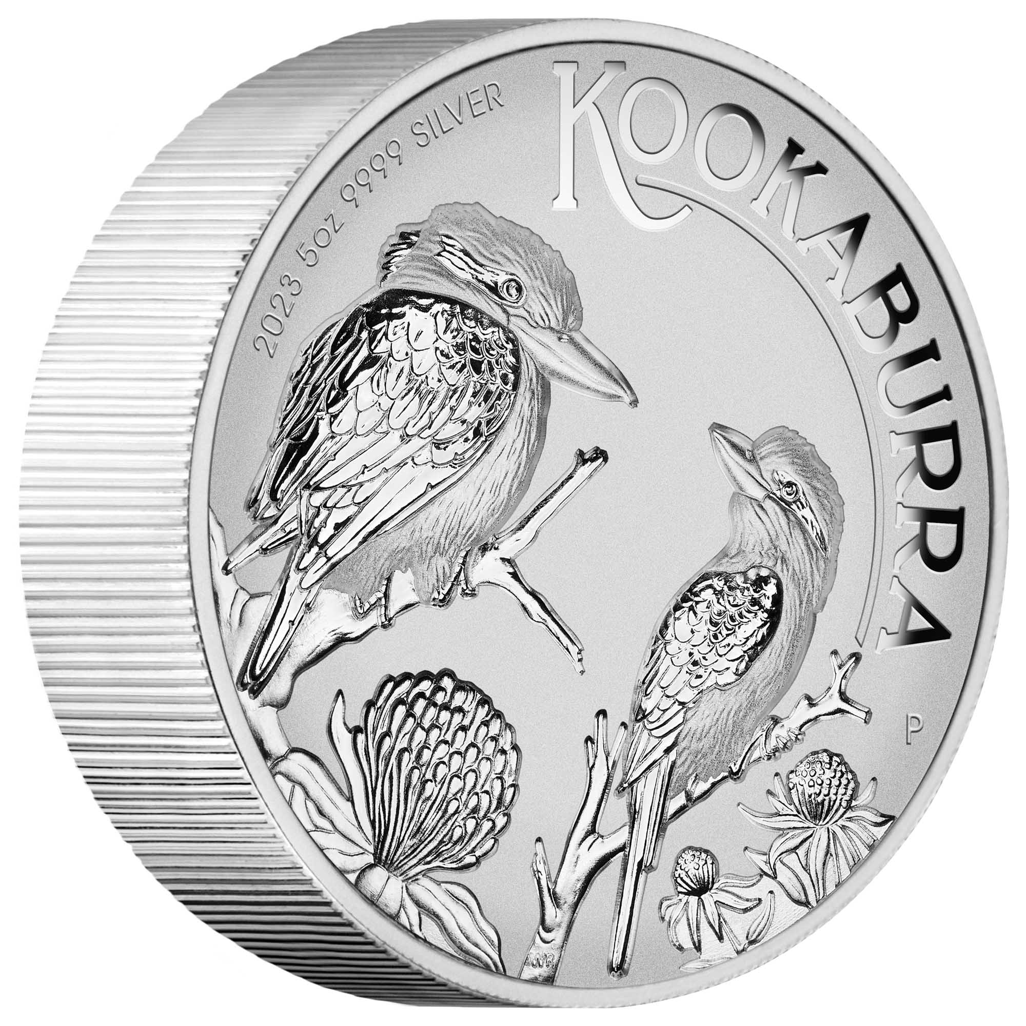 01 2023 Australian Kookaburra 5oz Silver Incused Coin OnEdge HighRes