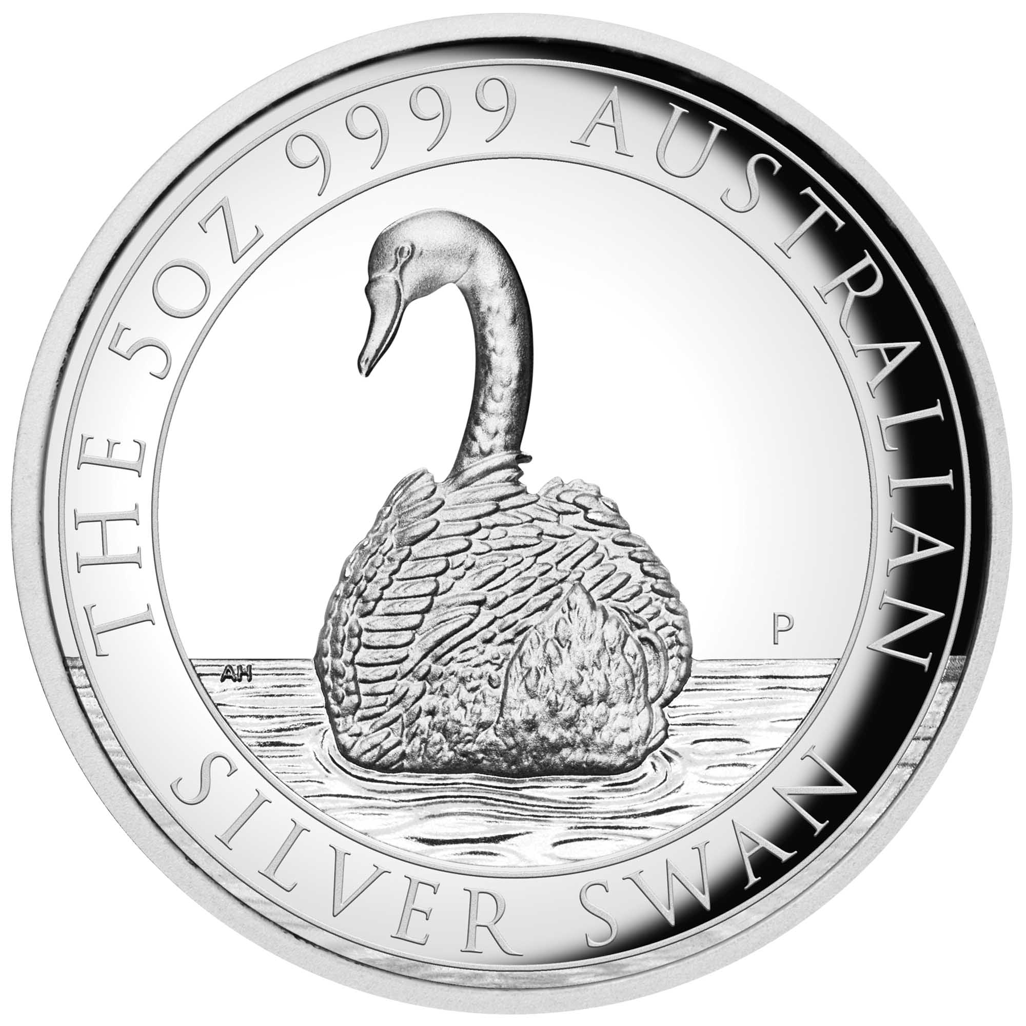 02 2023 AustralianSwan 5oz  Silver Proof HR Coin StraightOn HighRes