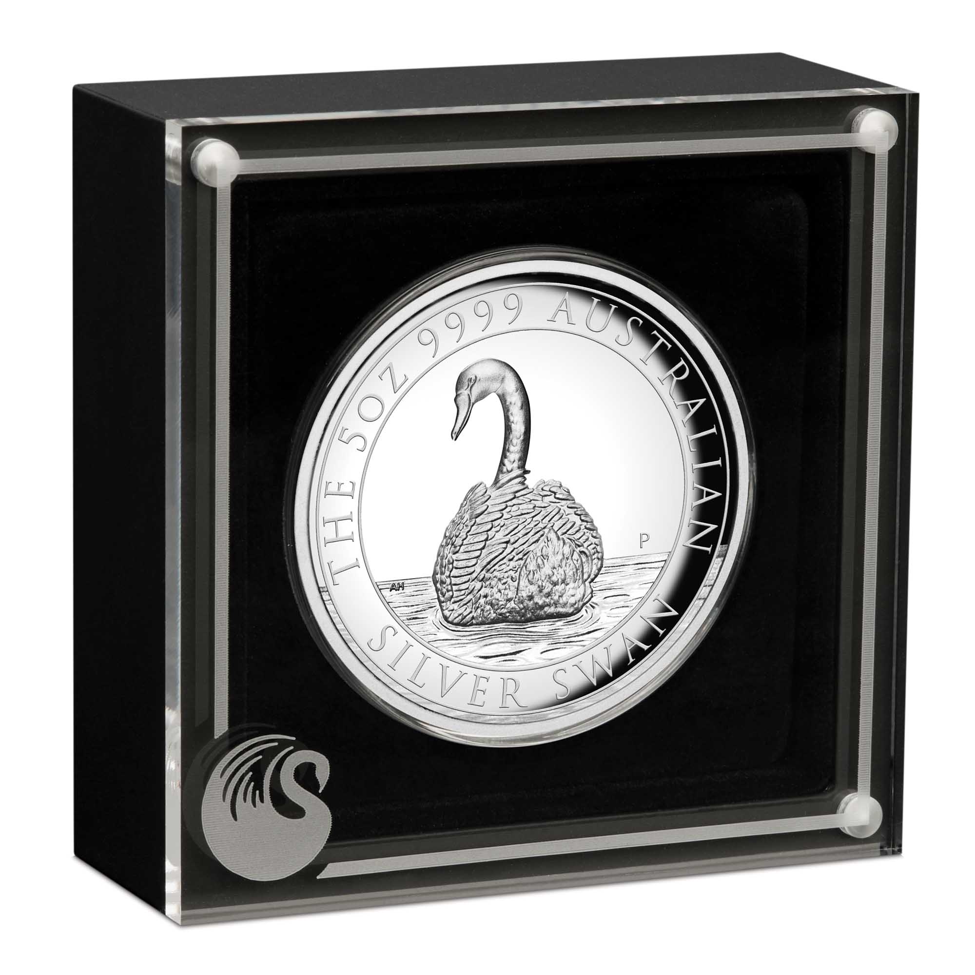 04 2023 AustralianSwan 5oz  Silver Proof HR Coin InCase HighRes