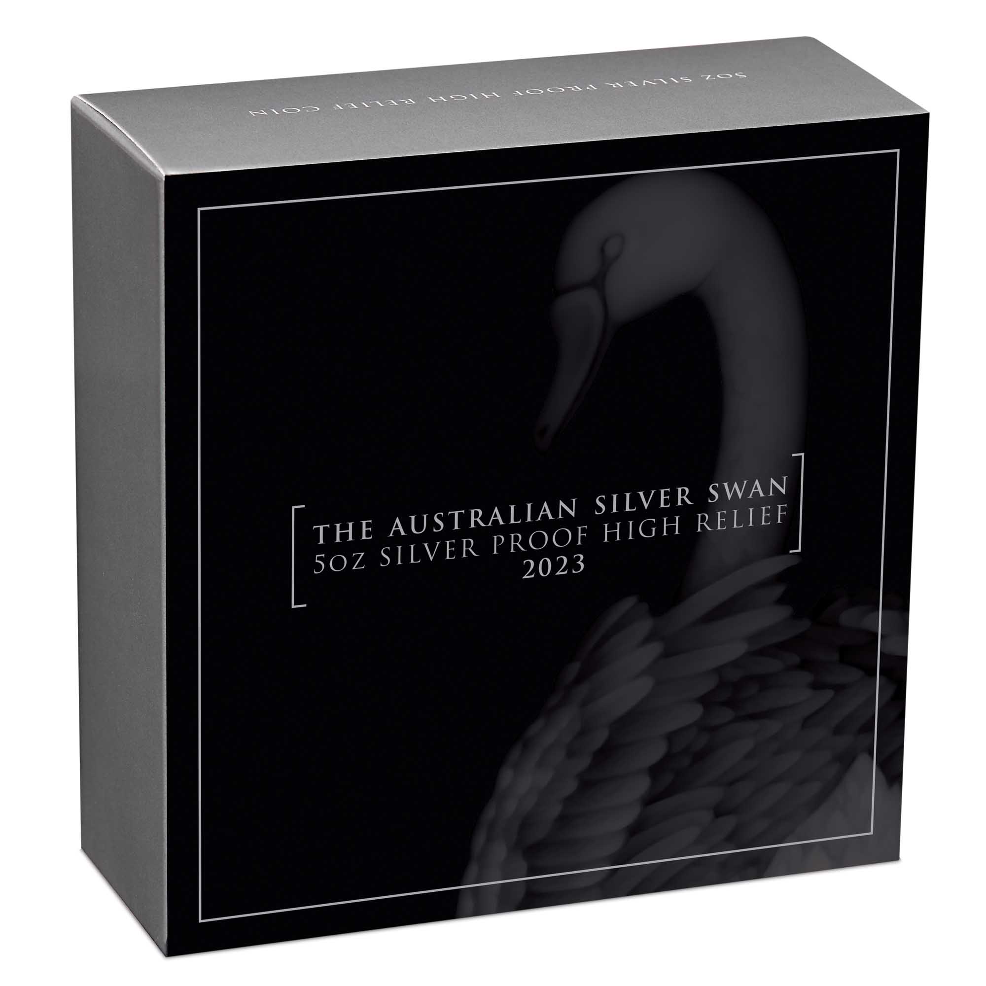 05 2023 AustralianSwan 5oz  Silver Proof HR Coin InShipper HighRes