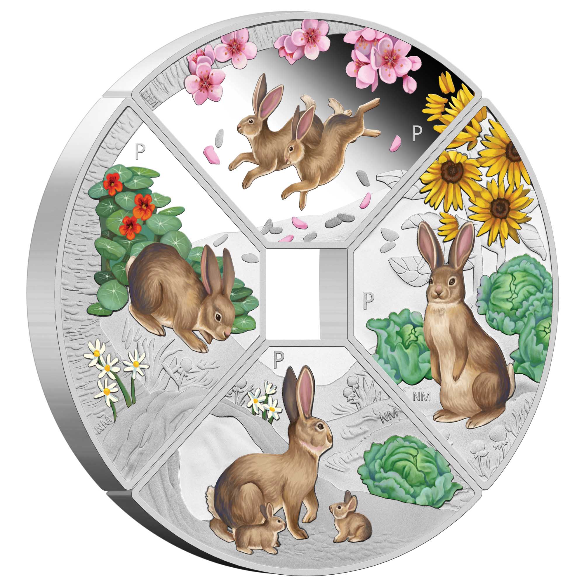 01 2023 Lunar Quadrant Rabbit 1oz Silver Four Coin Set OnEdge HighRes