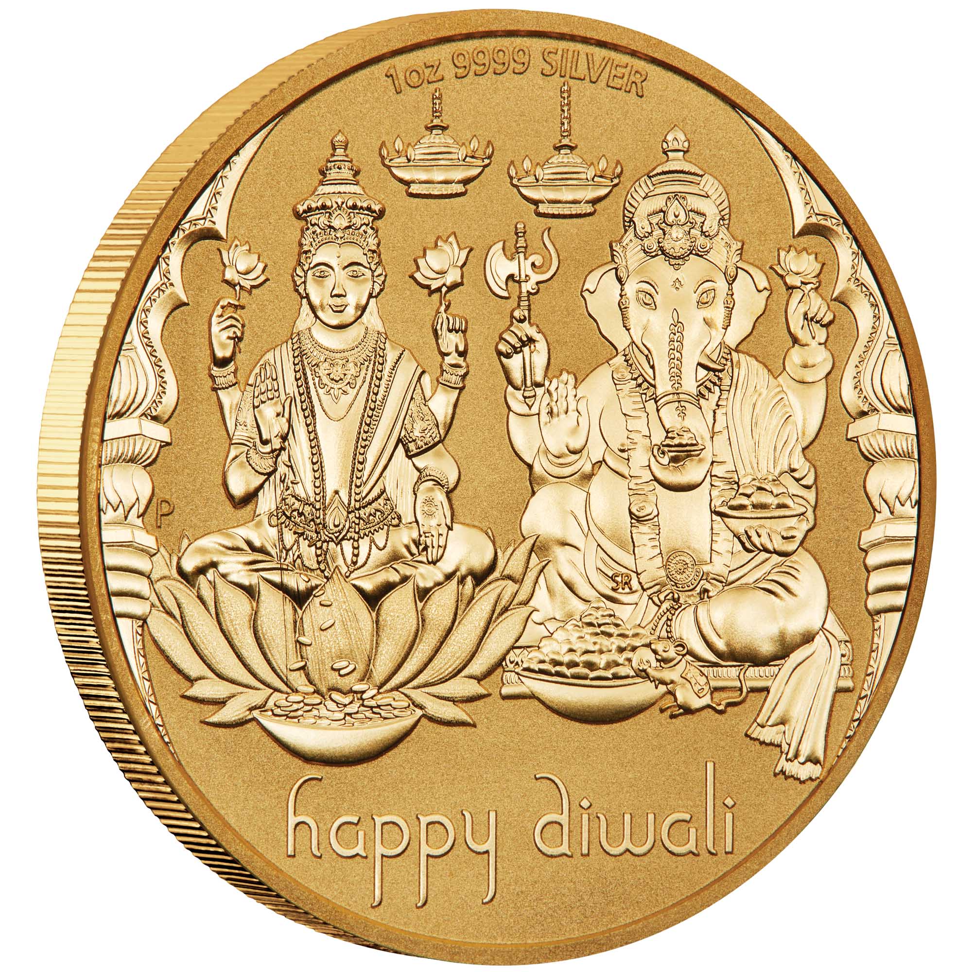 01 2023 Diwali 1oz Silver Gilded Medallion OnEdge HighRes