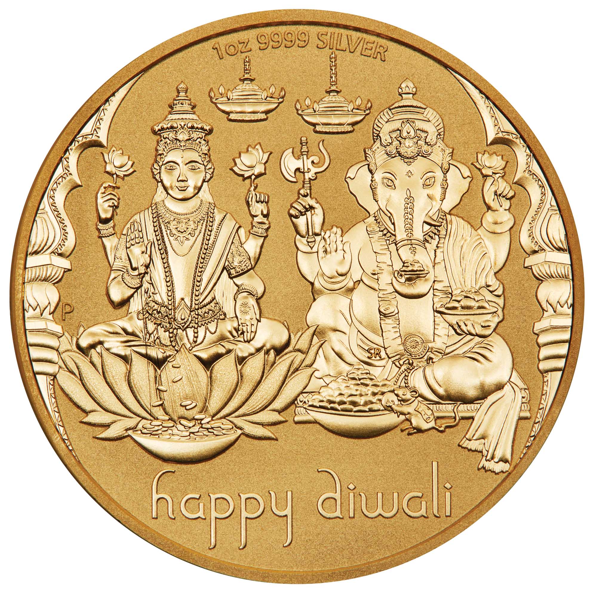 02 2023 Diwali 1oz Silver Gilded Medallion StraightOn HighRes