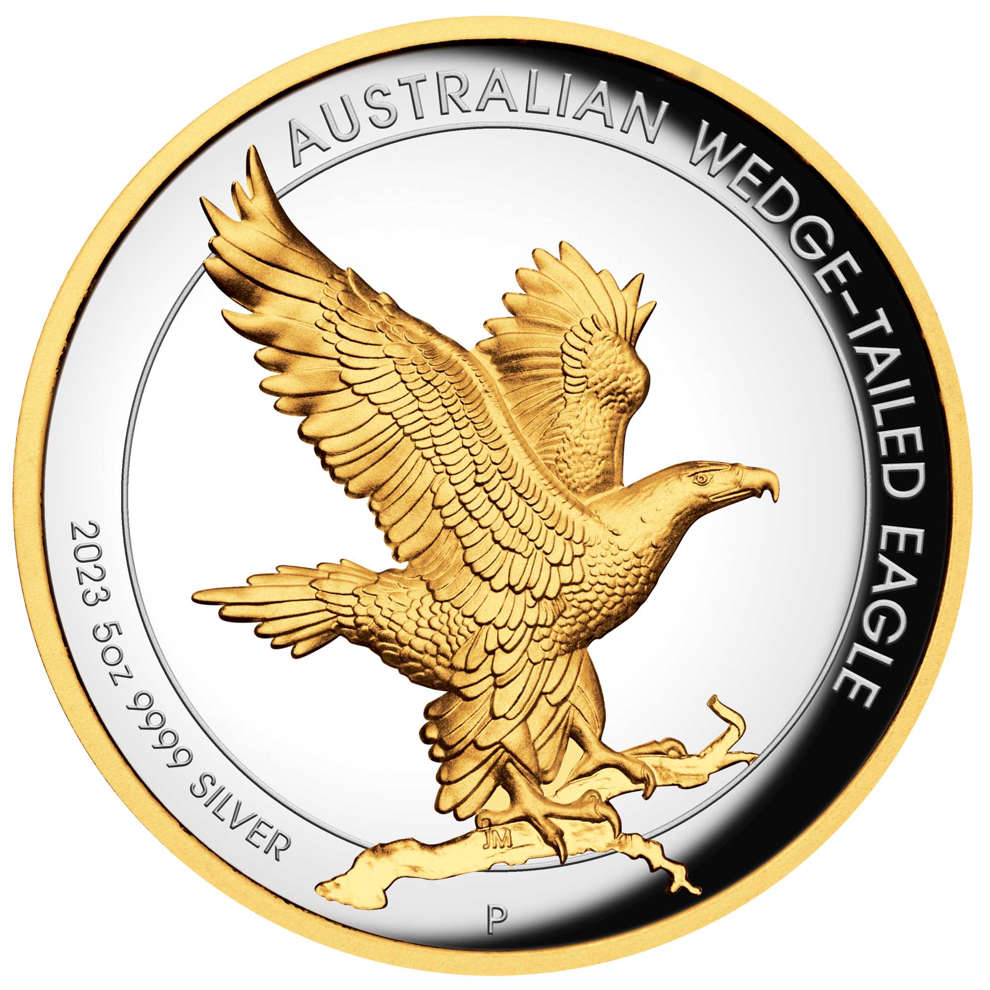 07 2023 Wedge Tailed Eagle 5oz Silver Proof High Relief Gilded Coin StraightOn HighRes