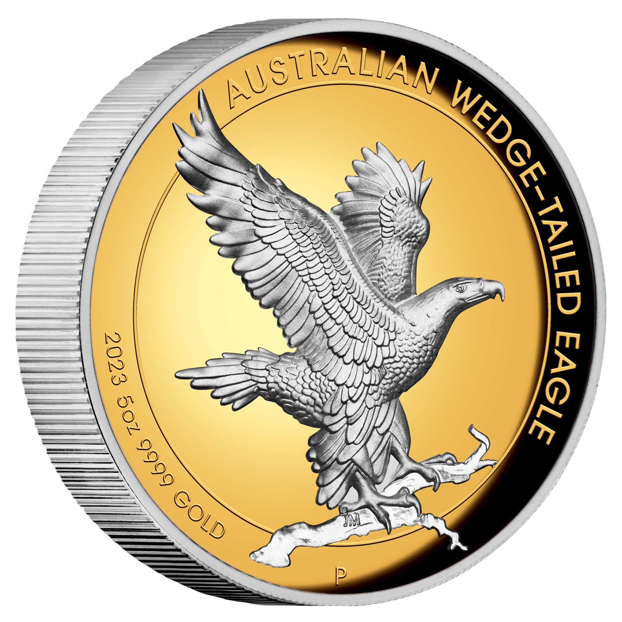 11 2023 Wedge Tailed Eagle 5oz Gold Proof High Relief Gilded Coin OnEdge HighRes