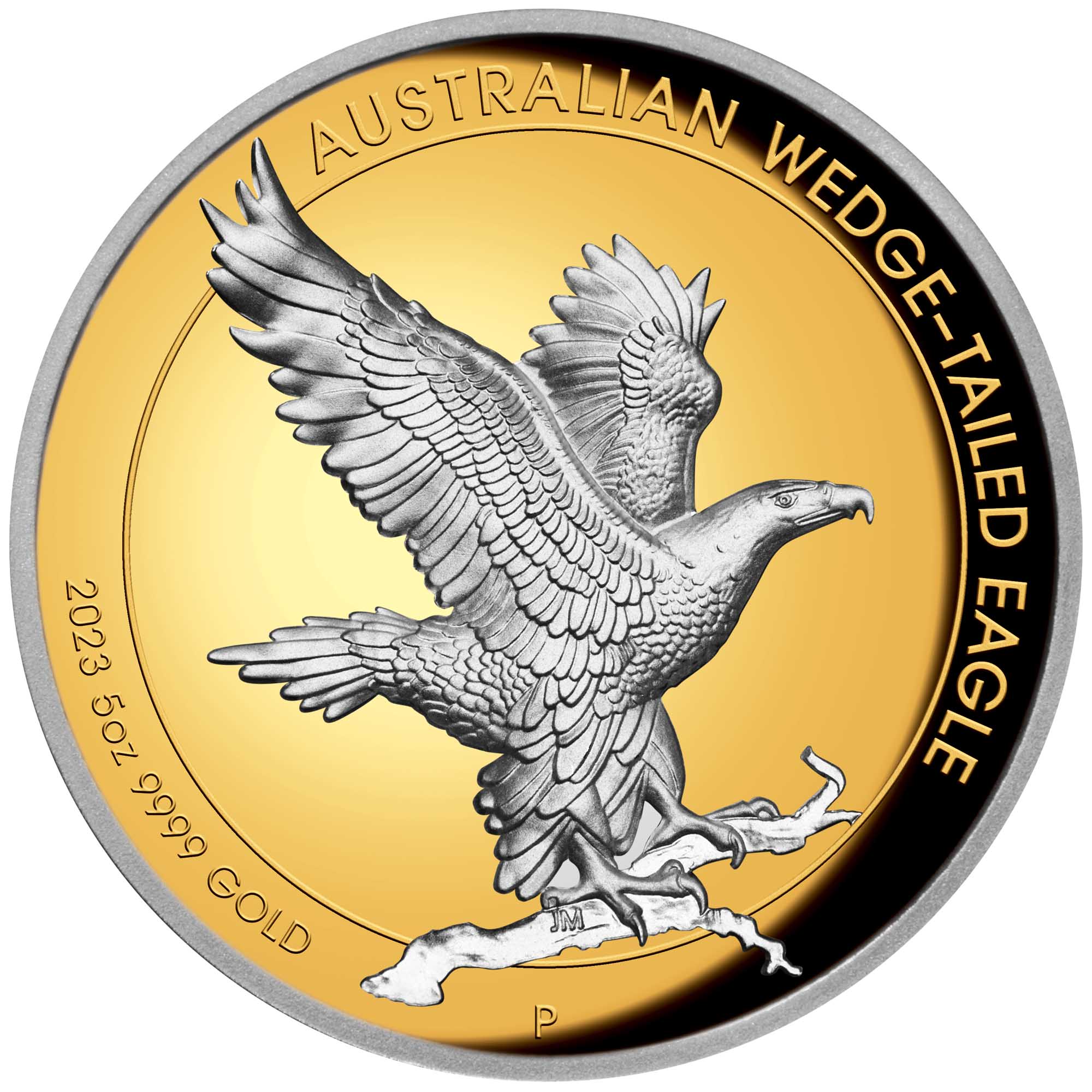 12 2023 Wedge Tailed Eagle 5oz Gold Proof High Relief Gilded Coin StraightOn HighRes