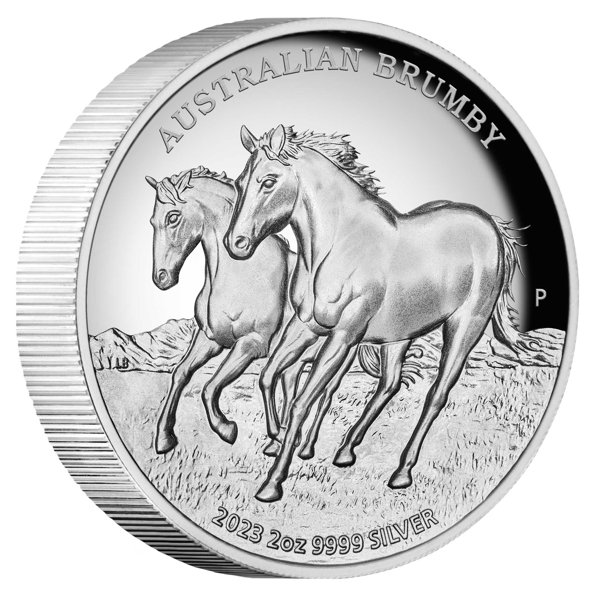 01 2023 AustralianBrumby 2oz Silver Proof HighRelief Coin OnEdge HighRes