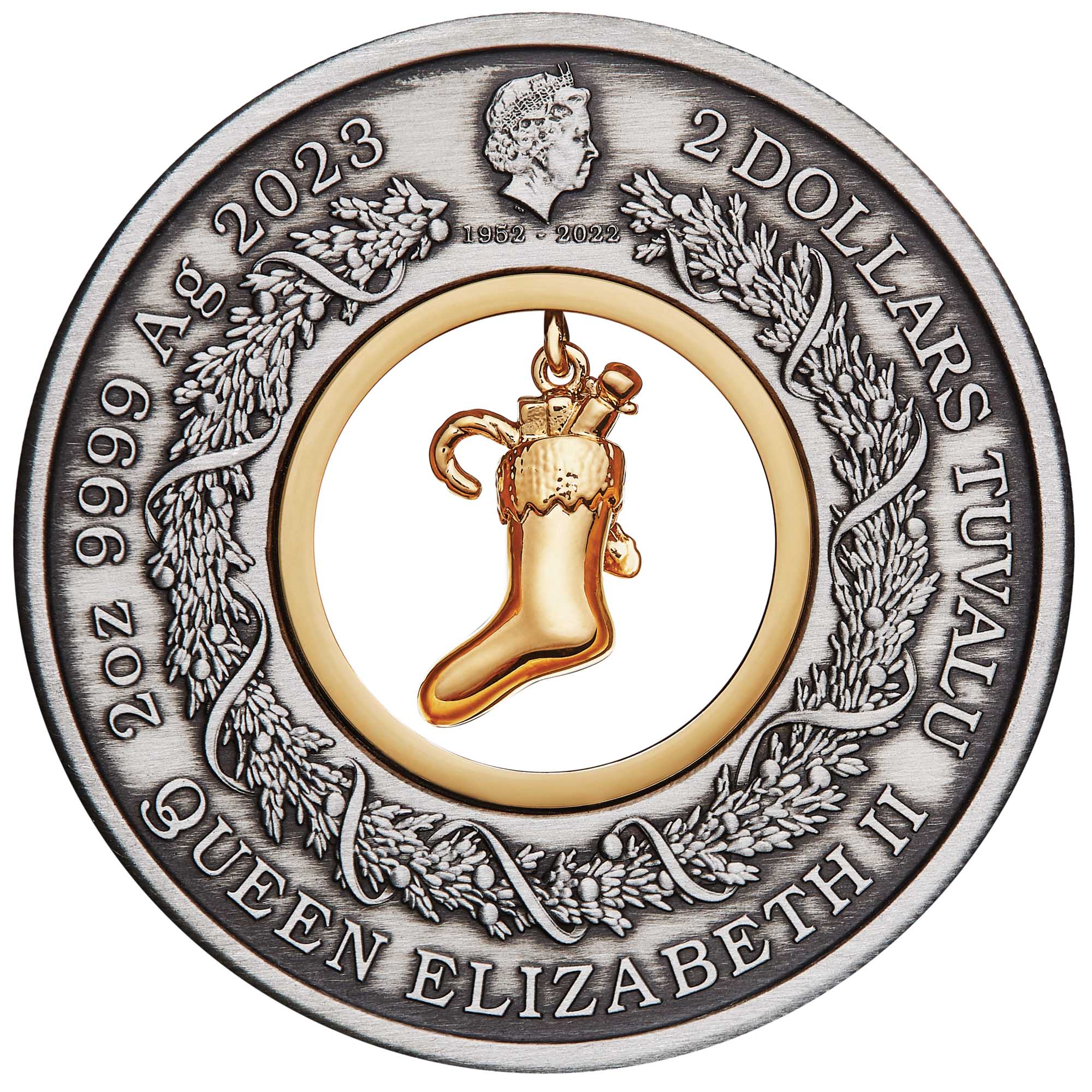 03 2022 Jingle bell 2oz Silver Antiqued Coin Obverse HighRes