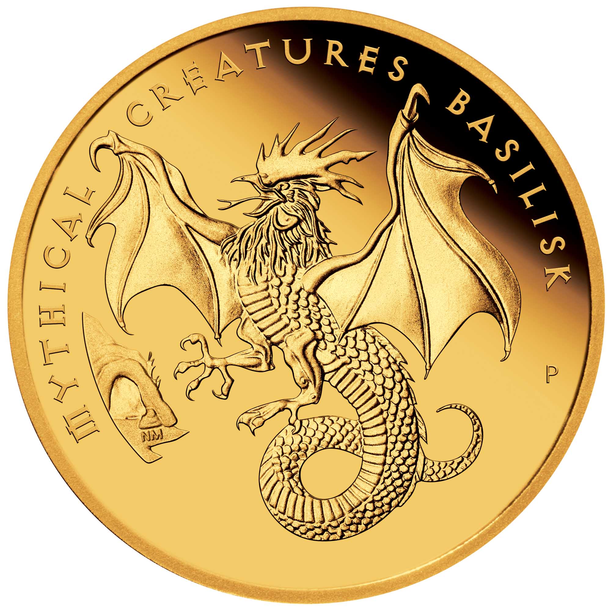 02 2023 MythicalCreatures Basilisk 5oz Gold Proof Coin StraightOn HighRes