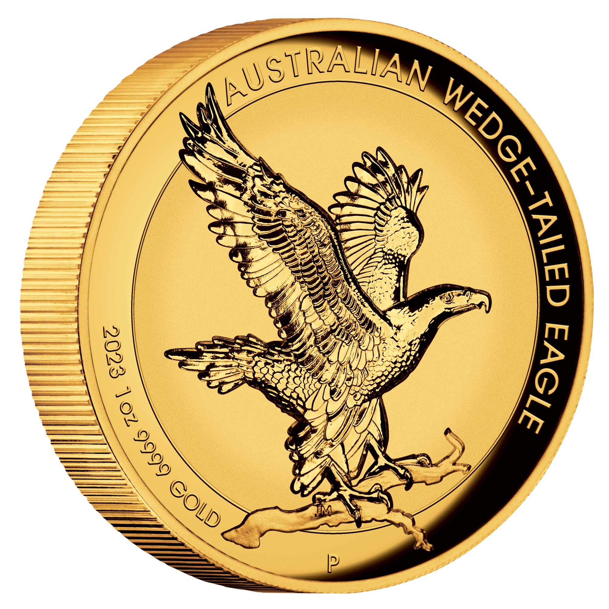 06 2023 AustralianWedge TailedEagle 1oz Gold Proof  Incused Coin OnEdge HighRes