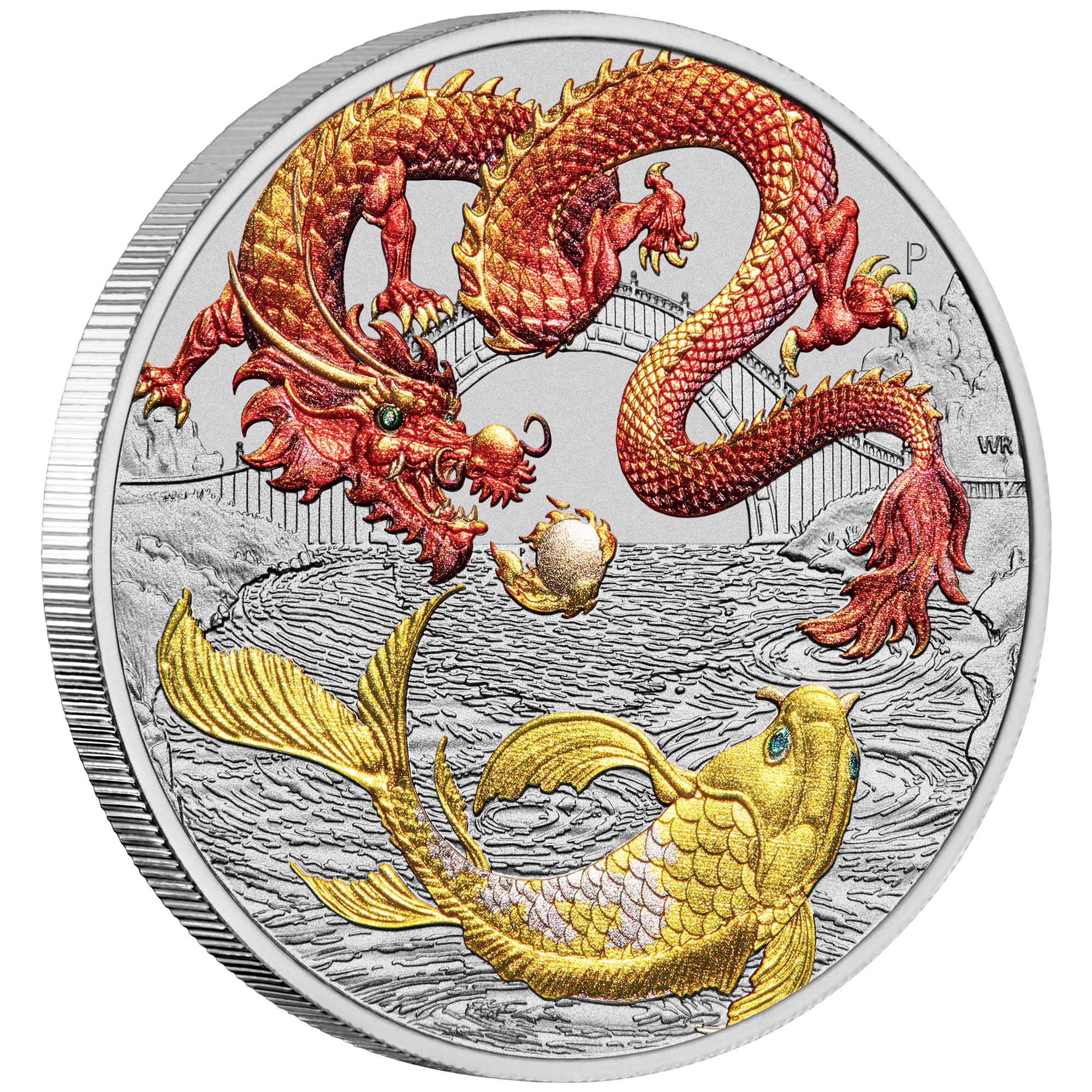Red Dragon and Koi 2023 1oz Silver Coloured Coin in Card