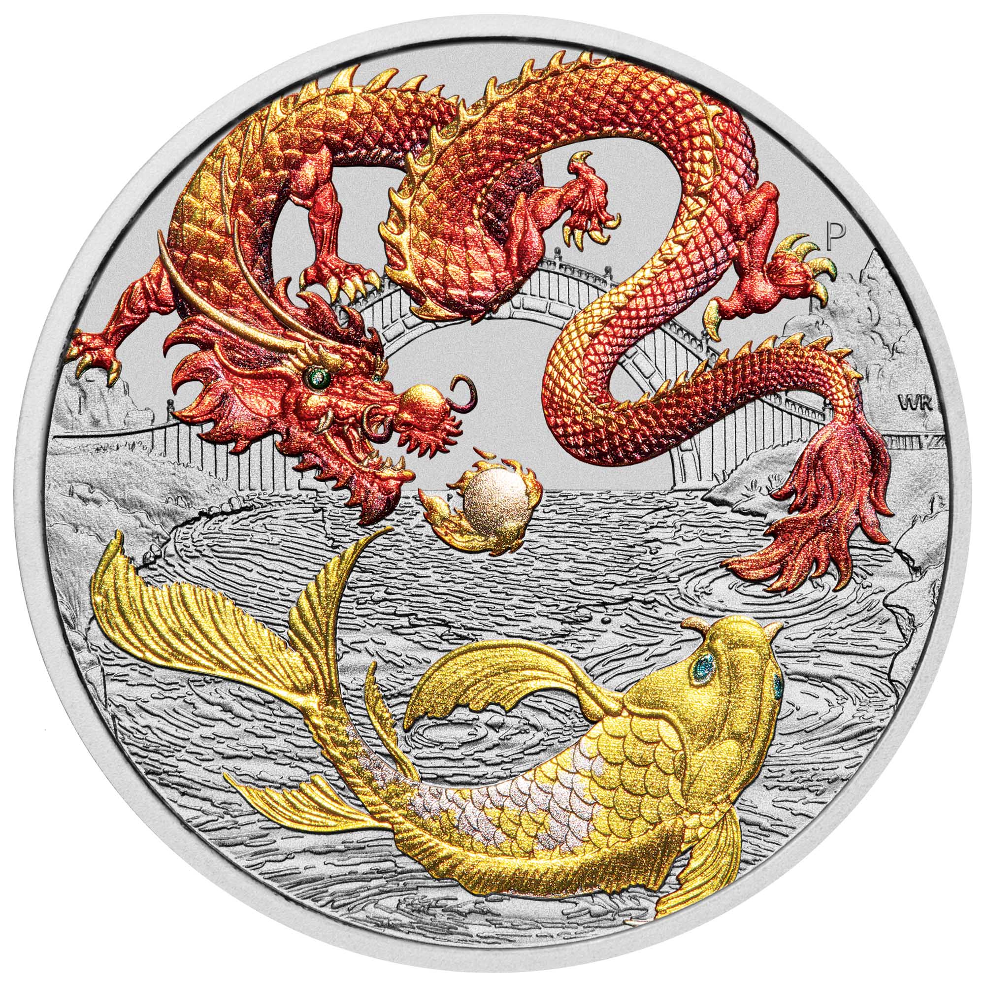 Red Dragon and Koi 2023 1oz Silver Coloured Coin in Card