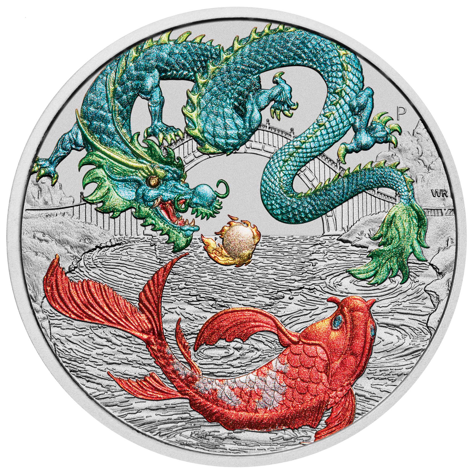 03 Dragon & Koi 2023 1oz Silver Vivid Coloured Coin StraightOn HighRes