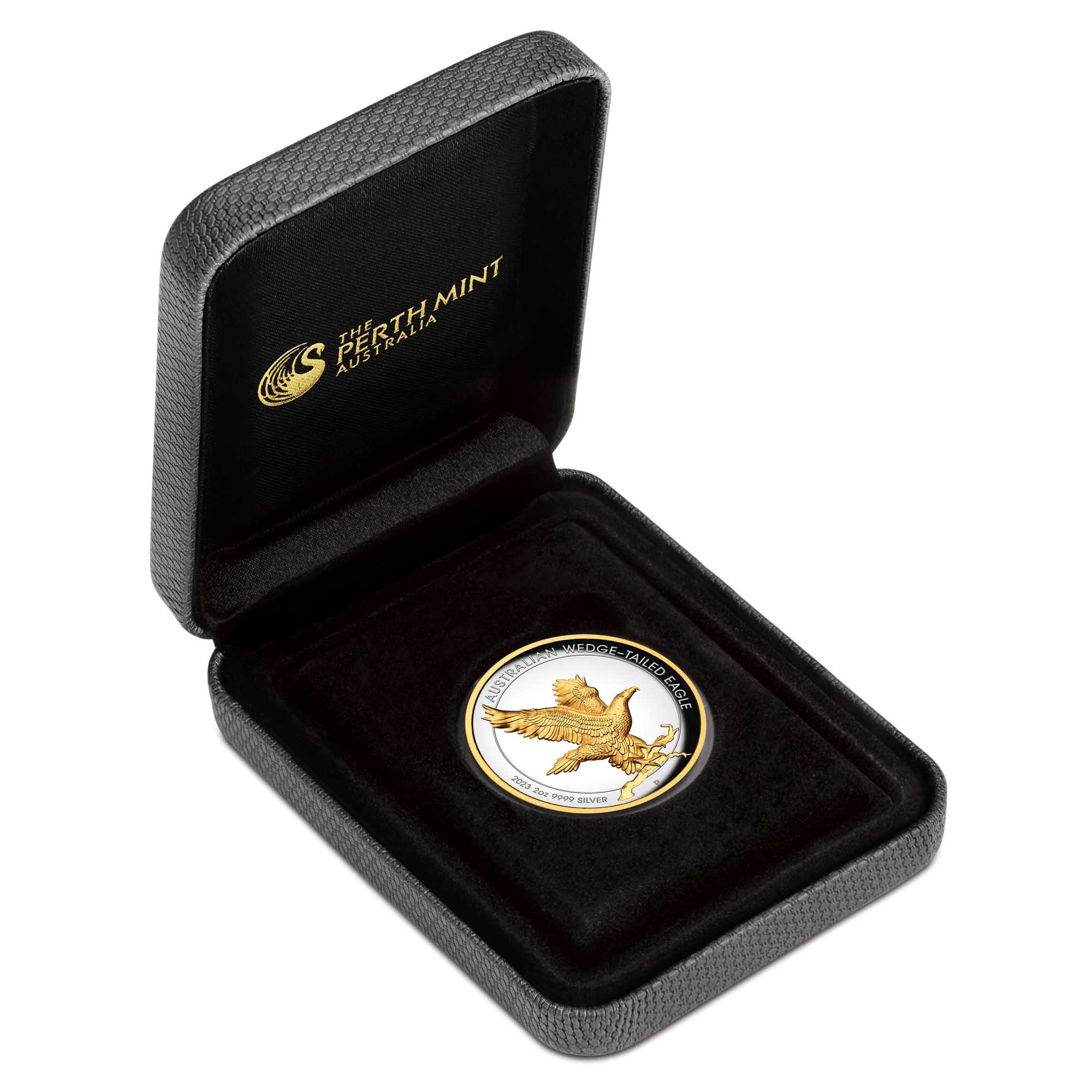 04 2023 Wedge Tailed Eagle 2oz Silver Proof High Relief Gilded Coin InCase HighRes