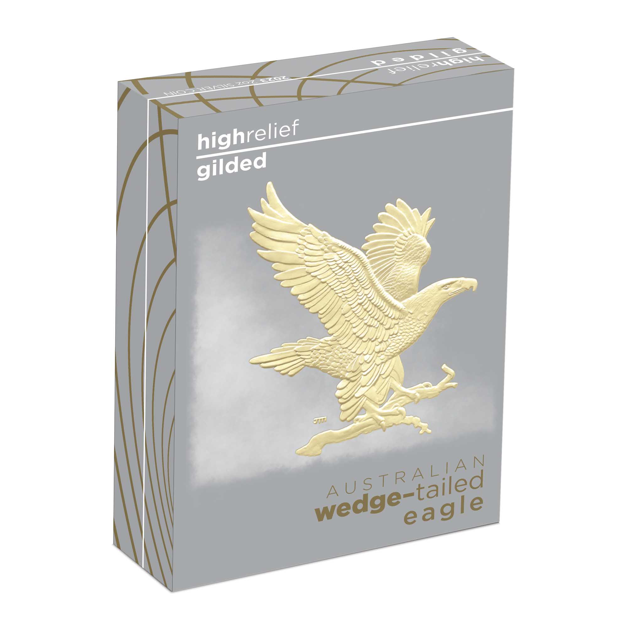 05 2023 Wedge Tailed Eagle 2oz Silver Proof High Relief Gilded Coin InShipper HighRes