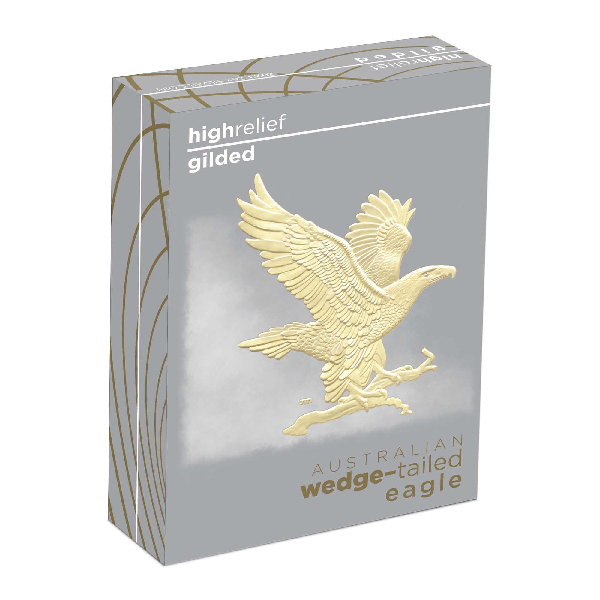 05 2023 Wedge Tailed Eagle 2oz Silver Proof High Relief Gilded Coin InShipper HighRes