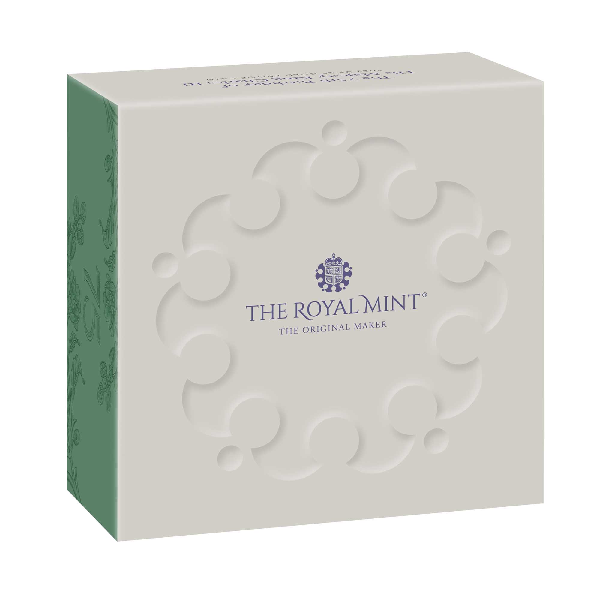 05 75th Birthday of His Majesty King Charles III 2023 UK GBP5 Gold Proof Coin Carton Upright