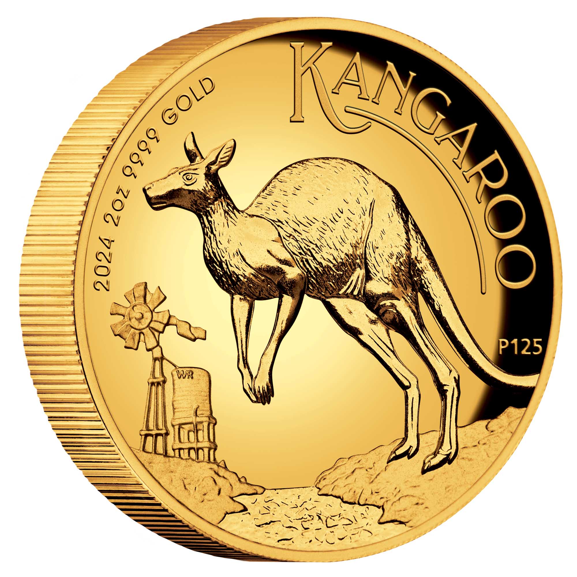 06 2024 Australian Kangaroo 2oz Gold Proof High Relief Coin OnEdge HighRes