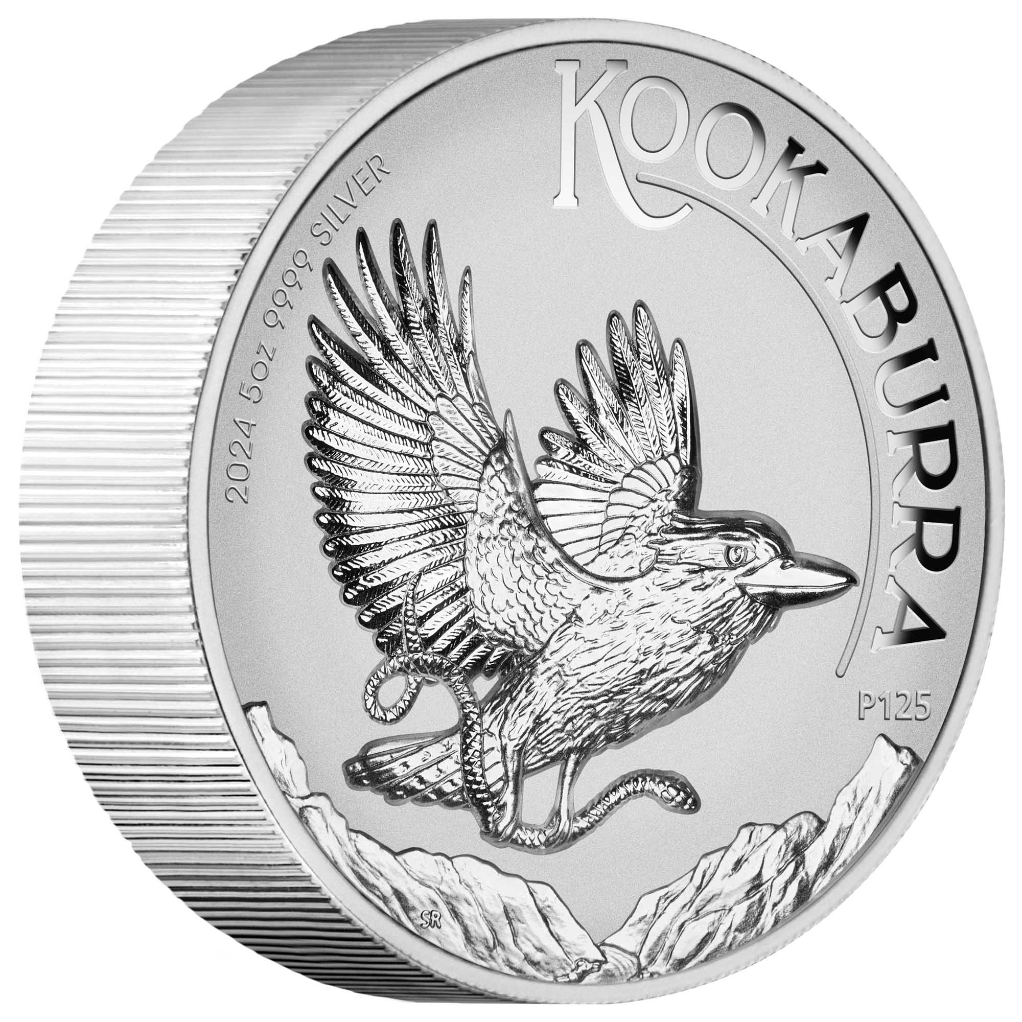01 2024 Kookaburra 5oz Silver Proof Incused HR Coin On Edge Hig