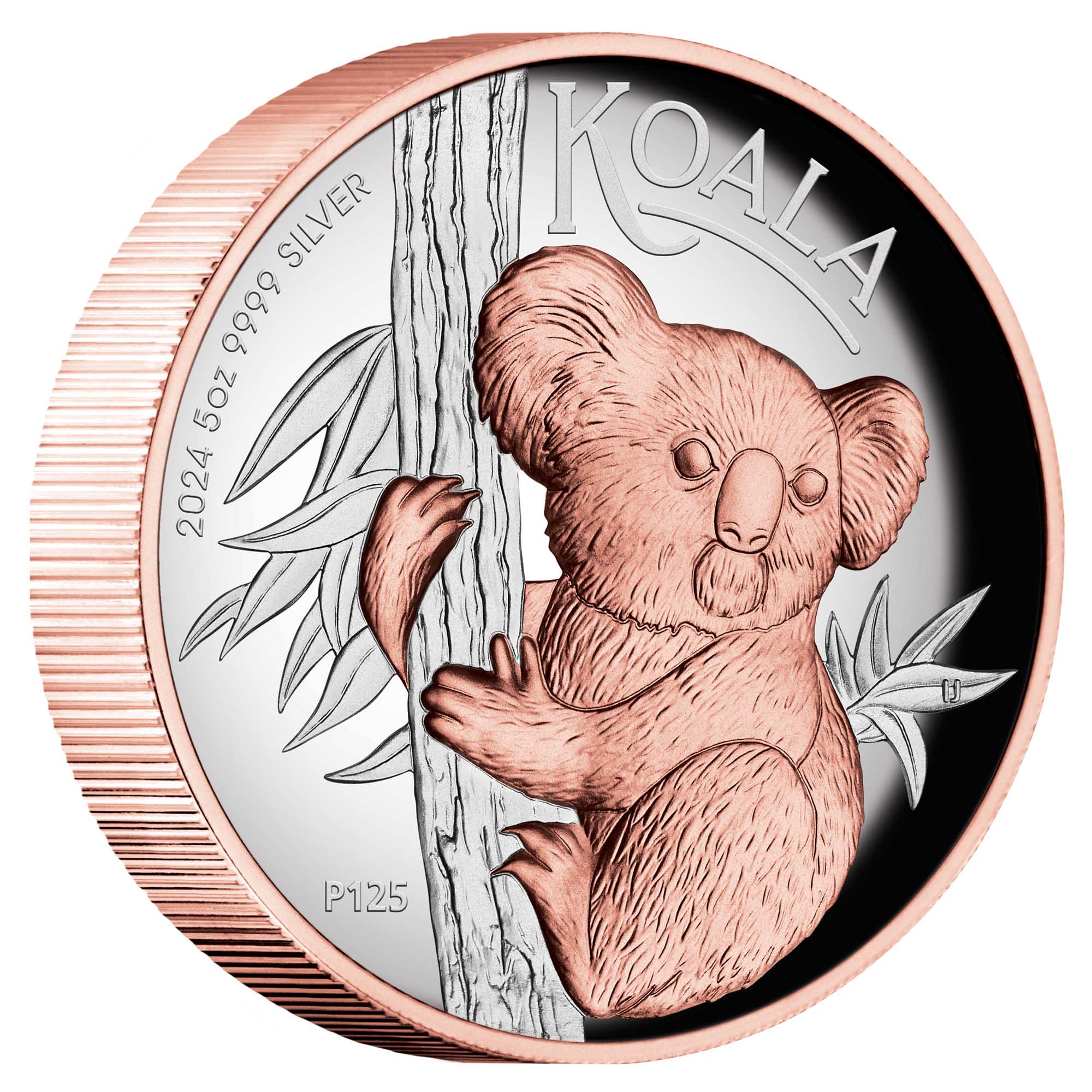 01 2024 Australian Koala 5oz Silver Proof High Relief Gilded Coin OnEdge HighRes