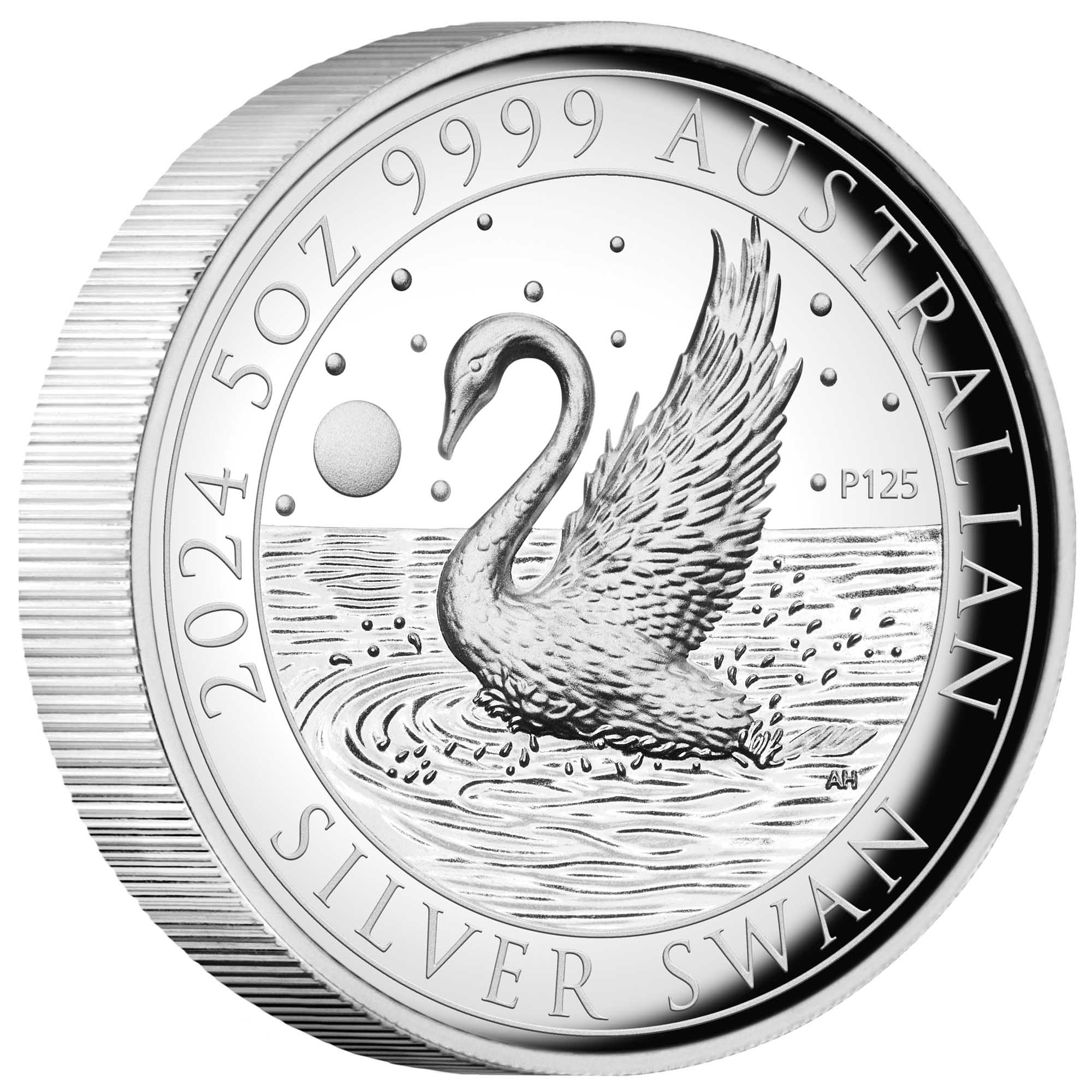 01 Australian Swan 2024 5oz Silver Proof High Relief  Coin On Edge HighRes