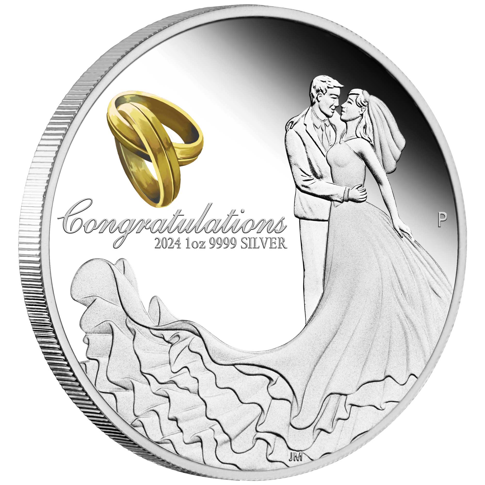 01 2024 Wedding 1oz Silver Proof Coloured Coin On Edge HighRes