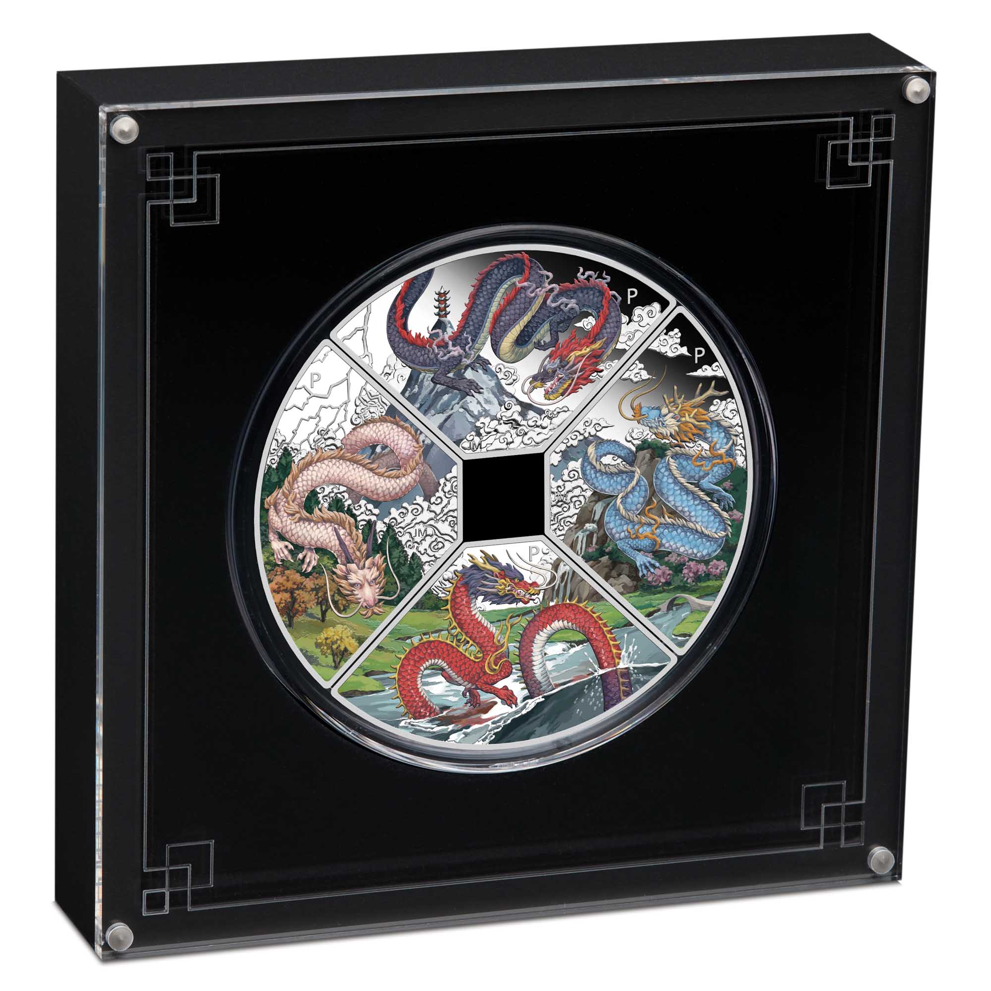 005 2024 Lunar Quadrant Dragon 1oz Silver Four Coin Set InCase