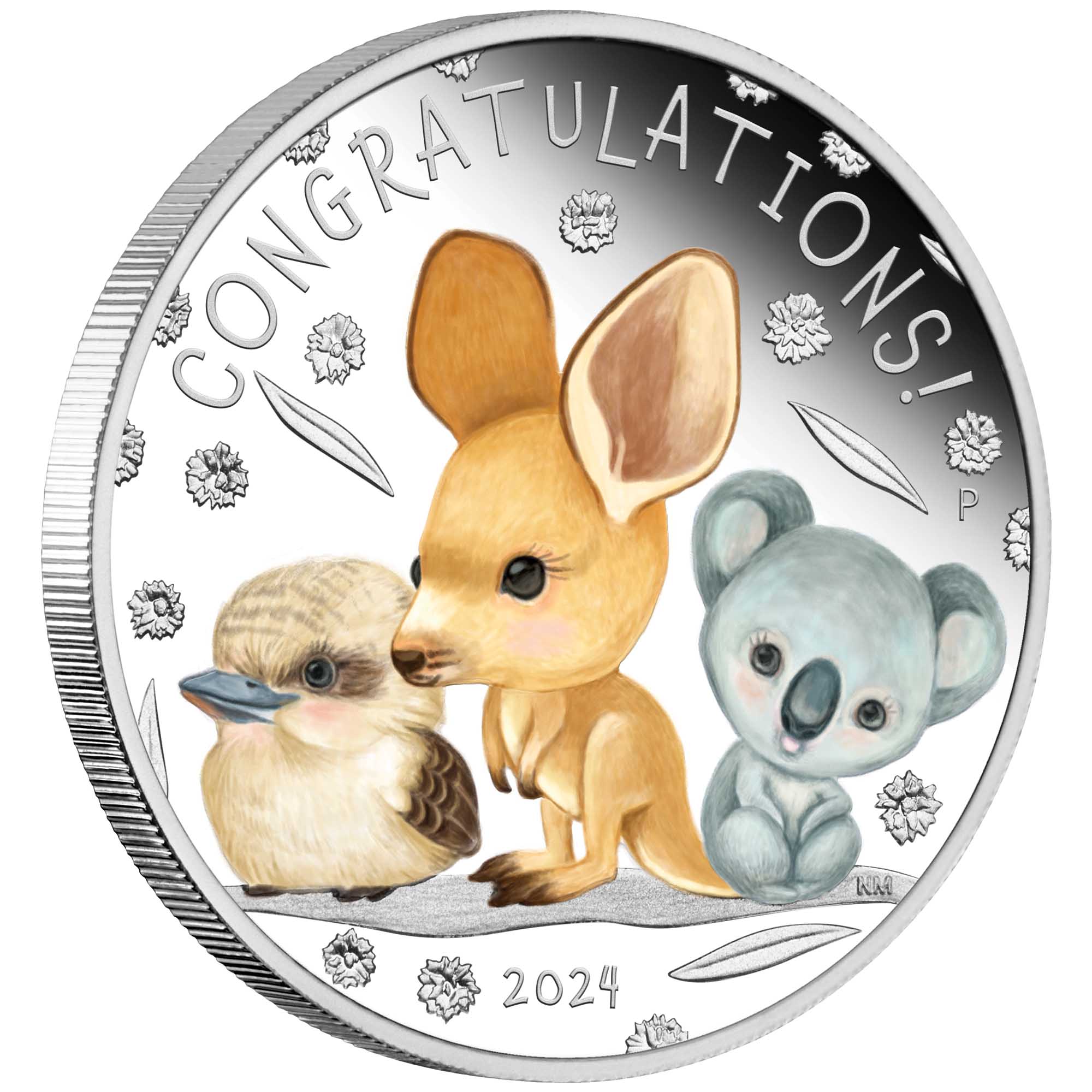 01 2024 Newborn 1 2oz Silver Proof Coloured Coin Obverse On Edge HighRes
