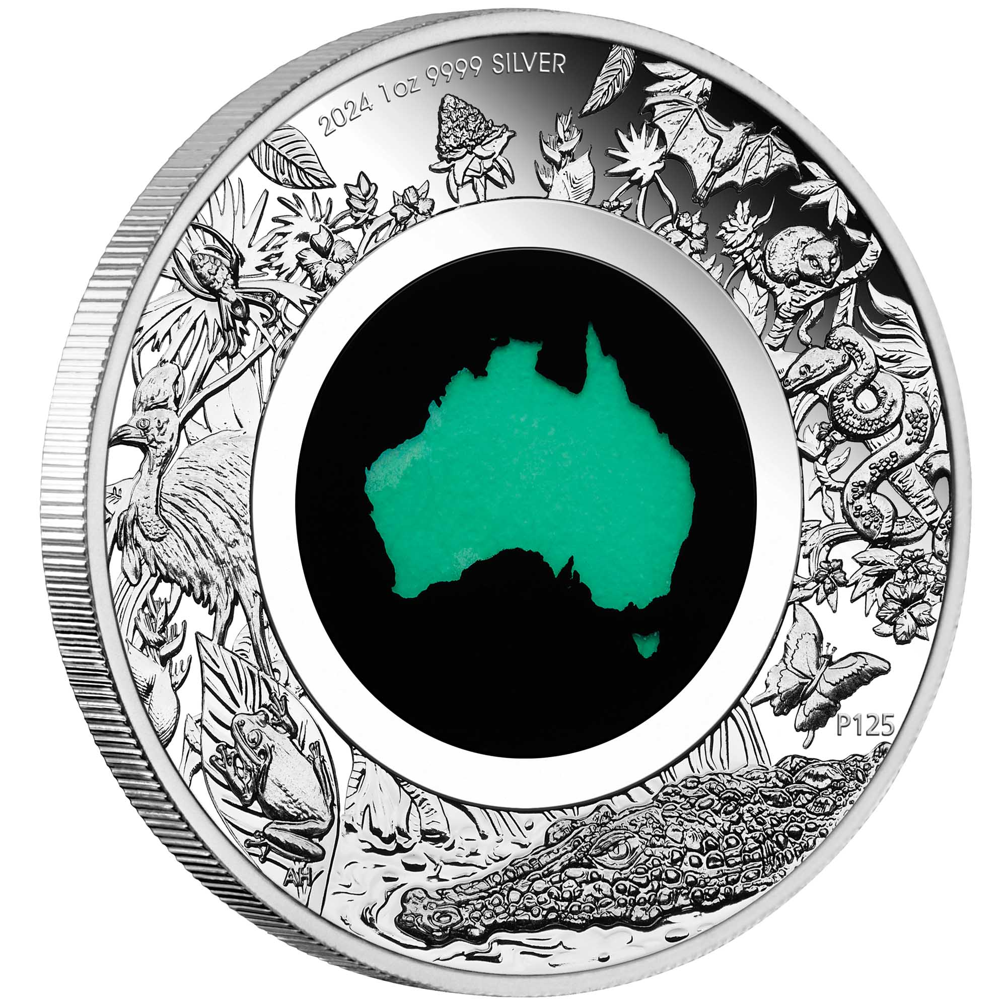 01 Great Southern Land 2024 1oz Silver Proof Chrysoprase Coin On Edge HighRes UPDATE