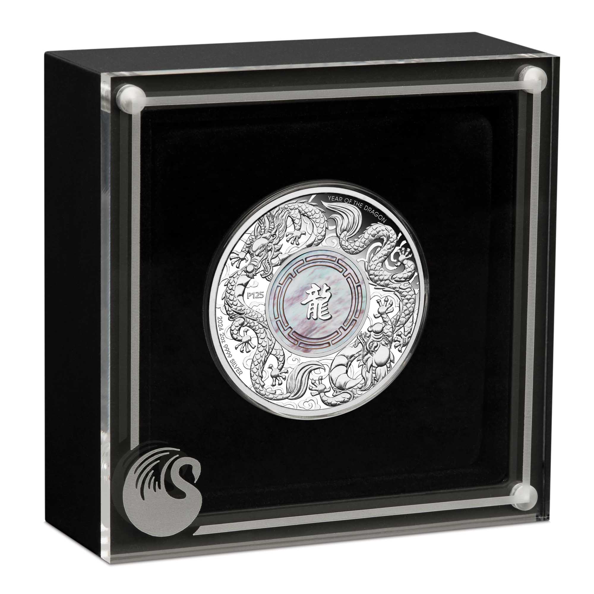 04 2024 Double Dragon with Mother of Pearl 2oz Silver Proof Coin In Case HighRes