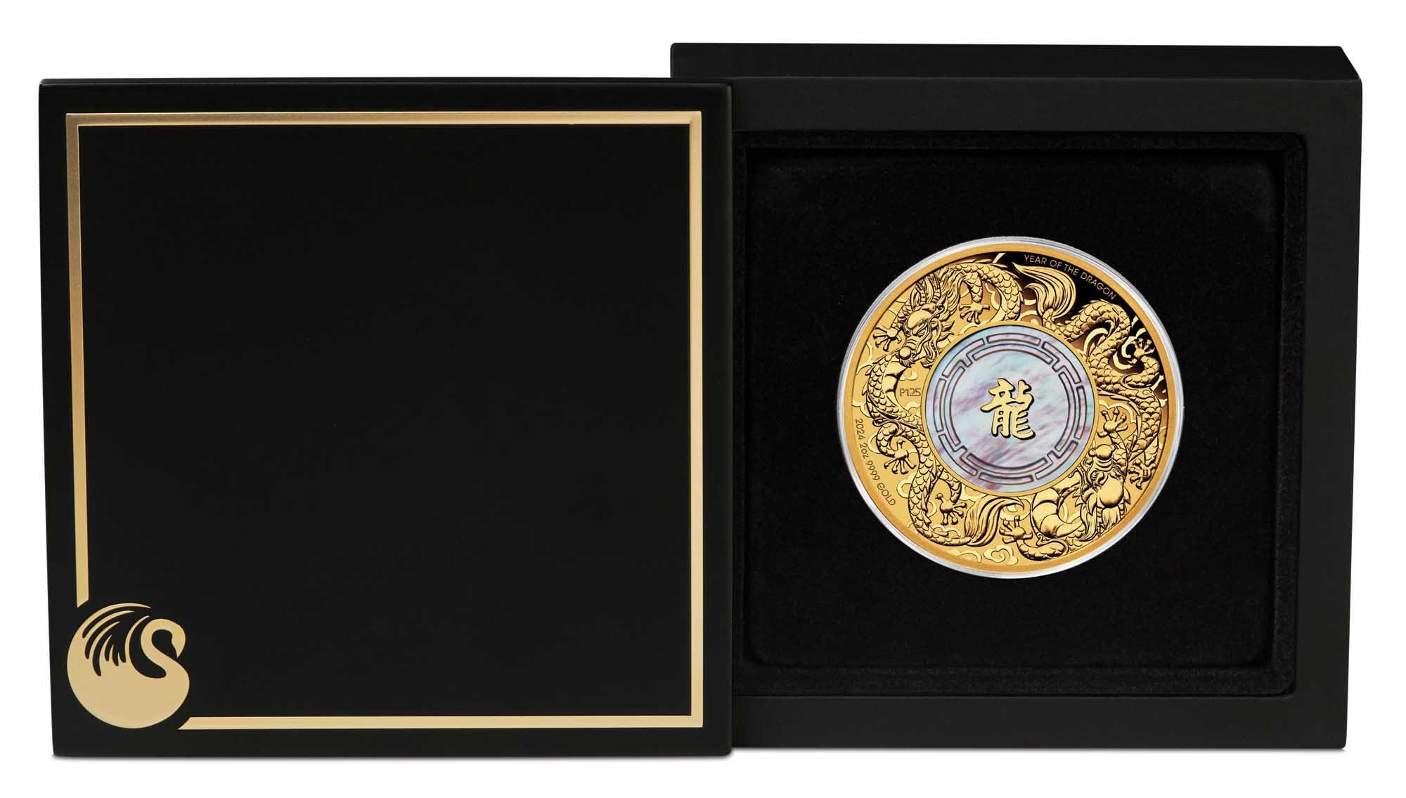 14 2024 Double Dragon with Mother of Pearl 2oz Gold Proof Coin In Case HighResCROPPED
