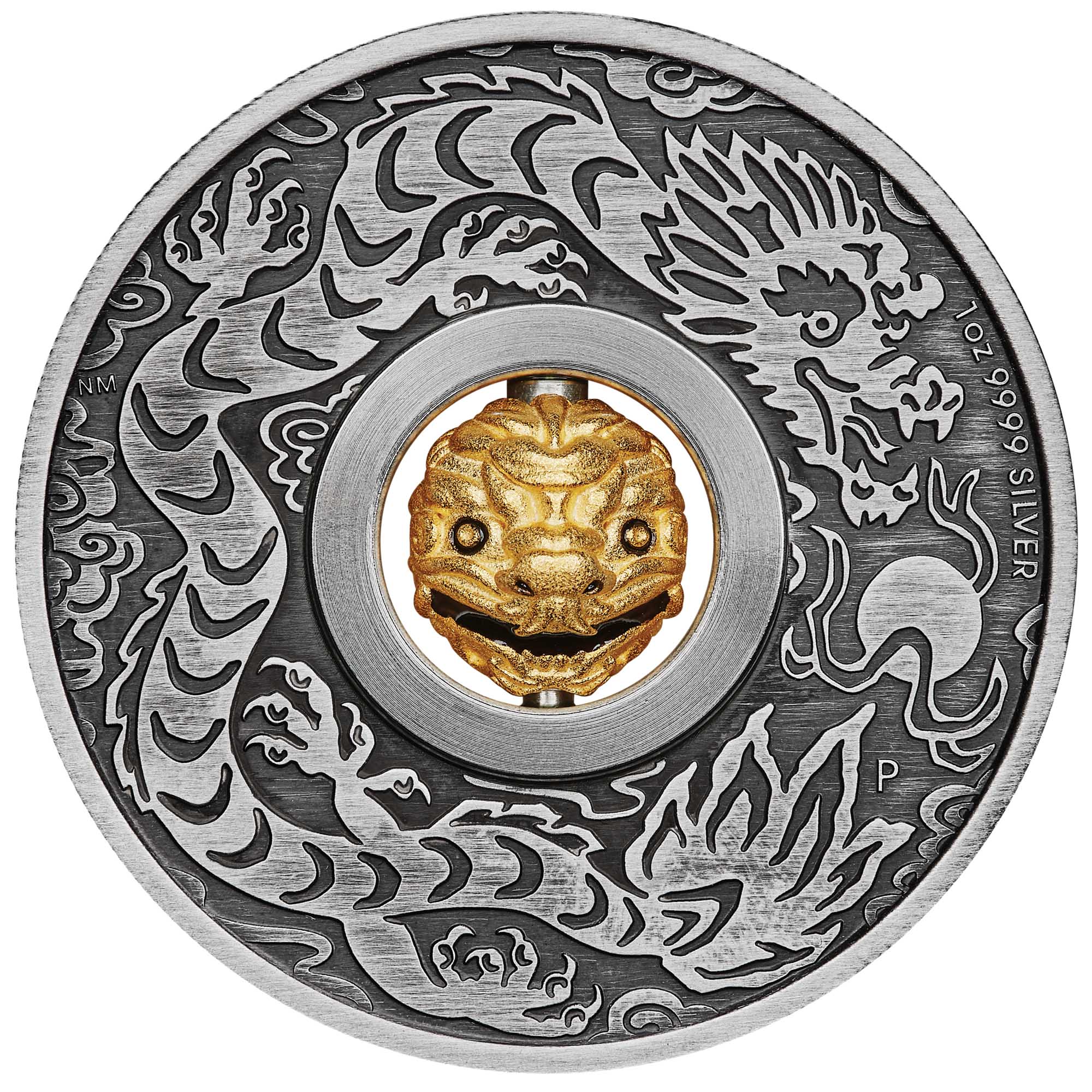 02 2024 Rotating Dragon 1oz Silver Antiqued Coin StraightOn HighRes