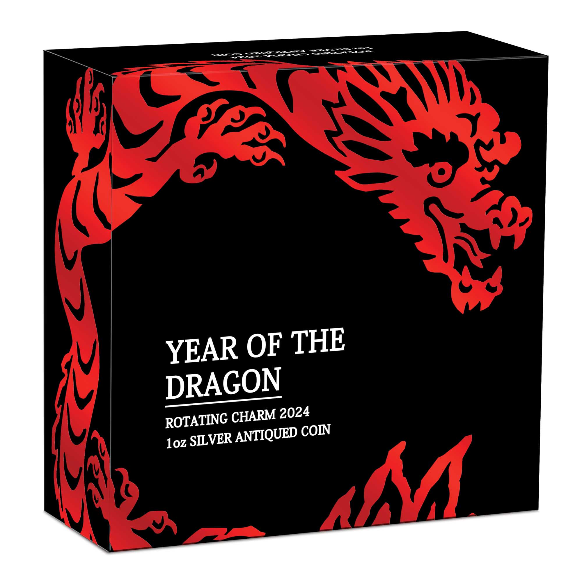 06 2024 Rotating Dragon 1oz Silver Antiqued Coin InShipper HighRes